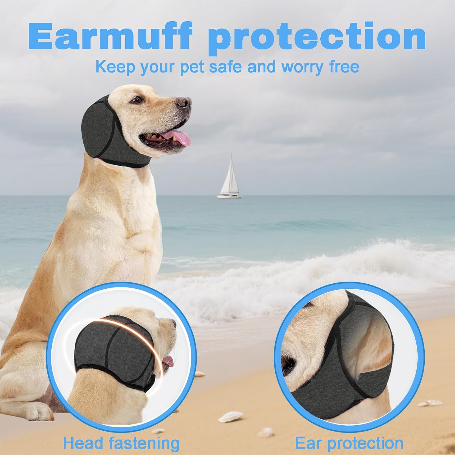 Hrenvaxil Dog Hoodie & Ear Muffs - Anxiety Relief, Water Resistant, for Firework, Grooming, Thunderstorms, Swimming, Bathing (Gray, L)