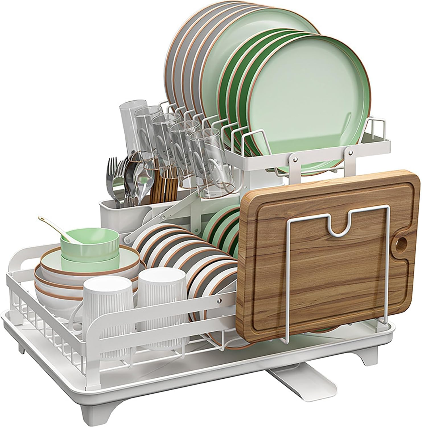 Hoisimdy Dish Drying Rack 2 Tier Dish Rack Kitchen Large Capacity Dish Drainer with Auto Drainage (Black)