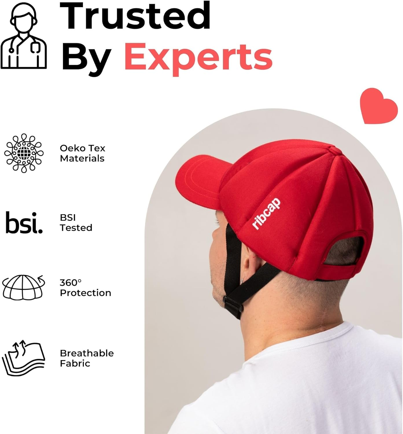 Ribcap Baseball Cap Medical Grade Protective Helmet | Red | Soft Helmet for Epilepsy | Protective Helmet for Seizures | Fashionable and No Stigma