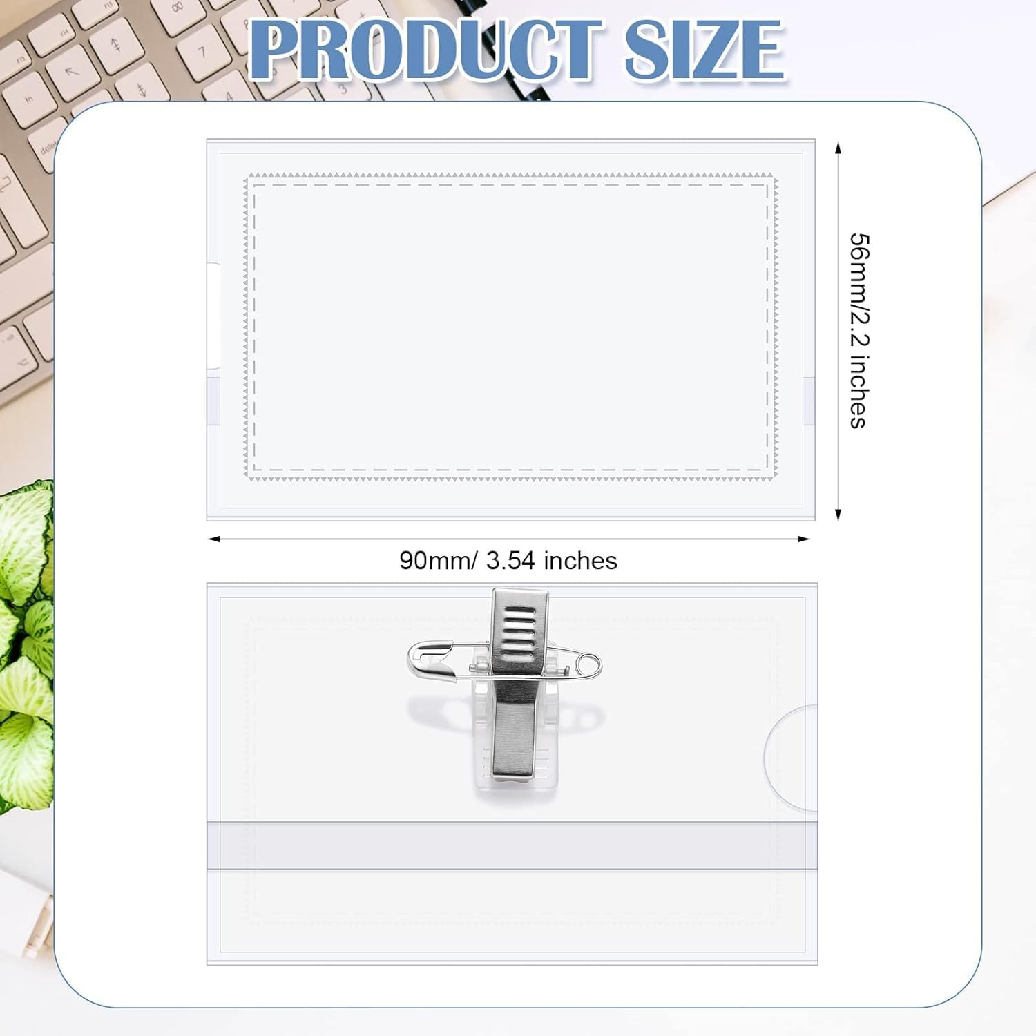 UPAUS 50PCS Pin Style Name Badge Holders, 9X5.6Cm Transparent Name Tags with Clip and Pin, Clear Plastic Name Tag Holder, Horizontal Id Card Holders for Meeting Seminar Show Event and Conference image number 1