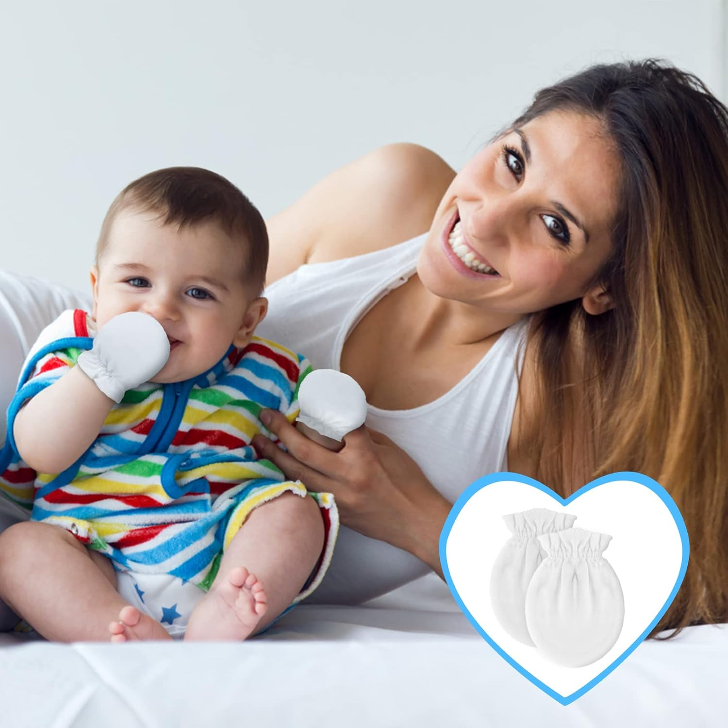 Liwely 12 Pairs Unisex-Baby No Scratch Mittens, 100% Cotton, Solid White image number 2