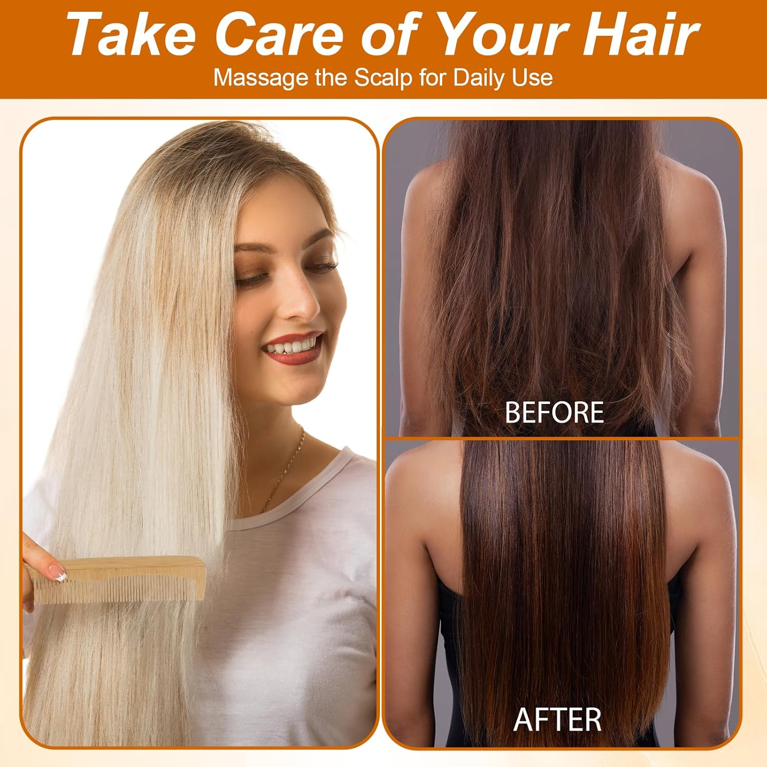 3 Pcs Bamboo Comb Set, Wooden Combs Fine Tooth Combs Anti-Static Wood Hair Combs for Women Men, Wood Comb for Straight, Curly, Wavy, Long Hair, Beard image number 4