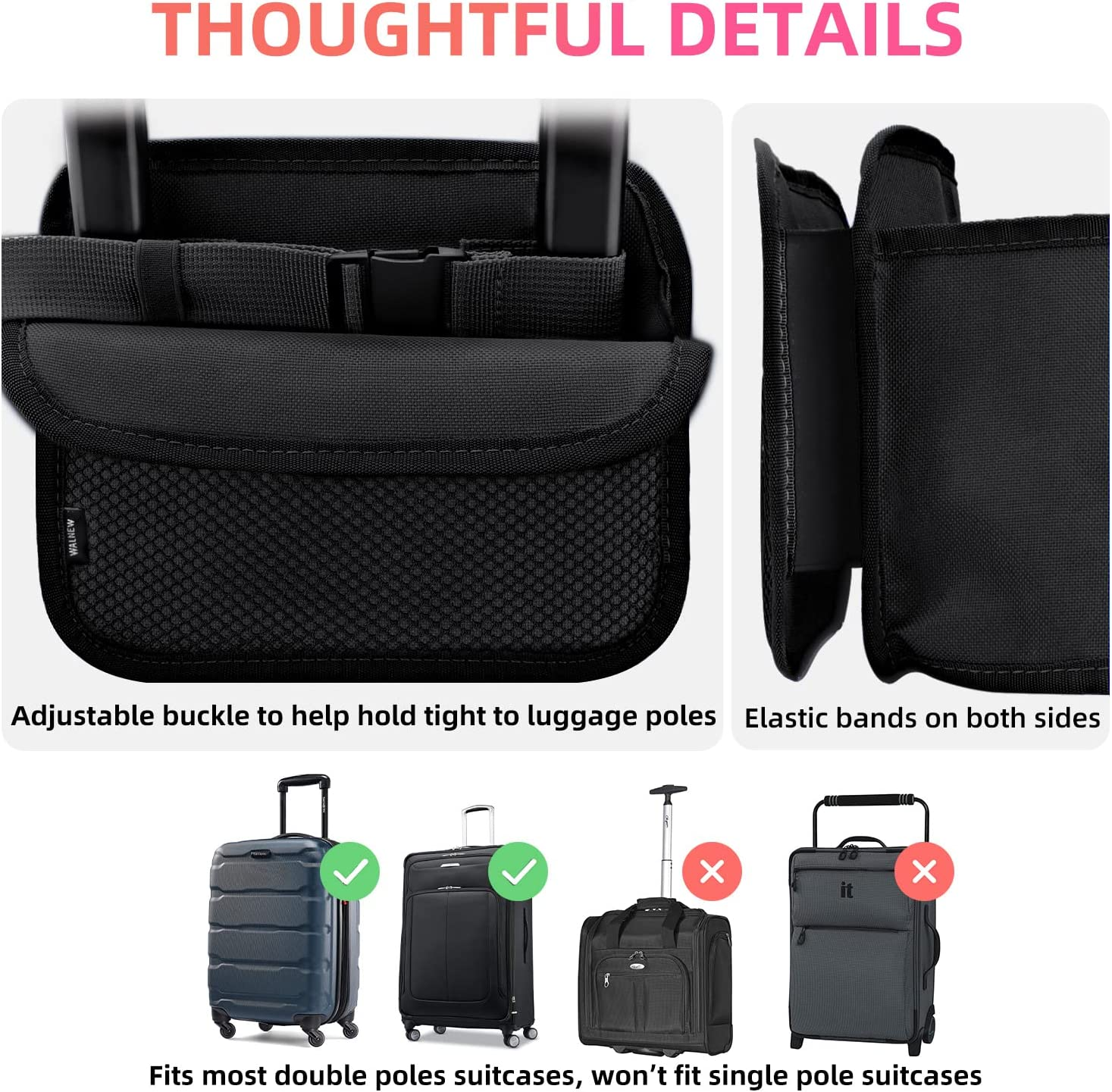 WALNEW Luggage Travel Cup Holder Hands-Free Drink Caddy Attachment Drinks Carrier for Drink Beverages Coffee Mugs Fits Roll on Suitcase Handles Travel Accessories - Blue image number 2