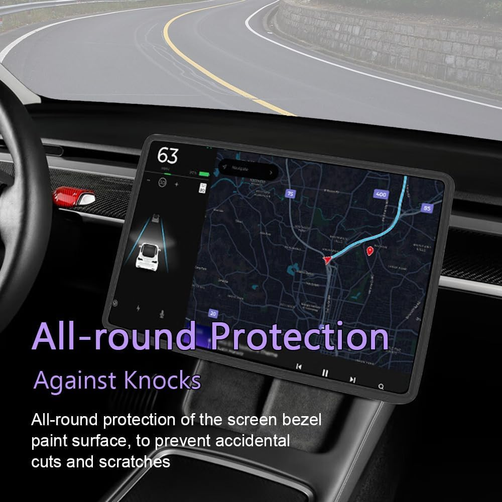 VINBY Screen Protector Frame for Model 3 / Y 2024 2023 2022 2021 2020 2019 Center Console Accessories Decor Protection Screen Shatter Proof Cover Soft Silicone Edges (Black)