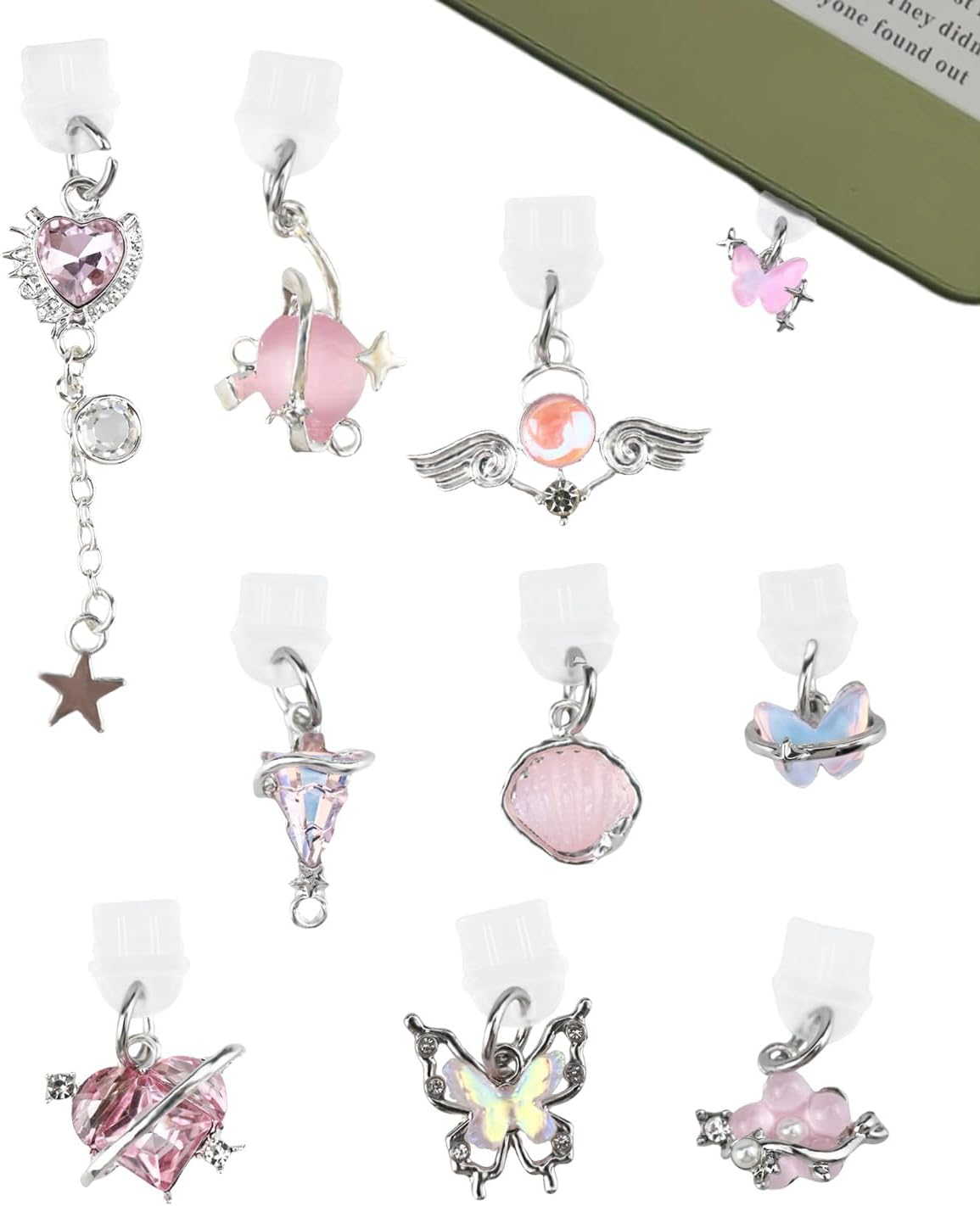 10PCS Charms for Kindle, Stylish Dust Plug Charm, Charging Port Cover for Phone Type C/USB C Phones Charms for E-Reader Lover Men Women Teachers Students