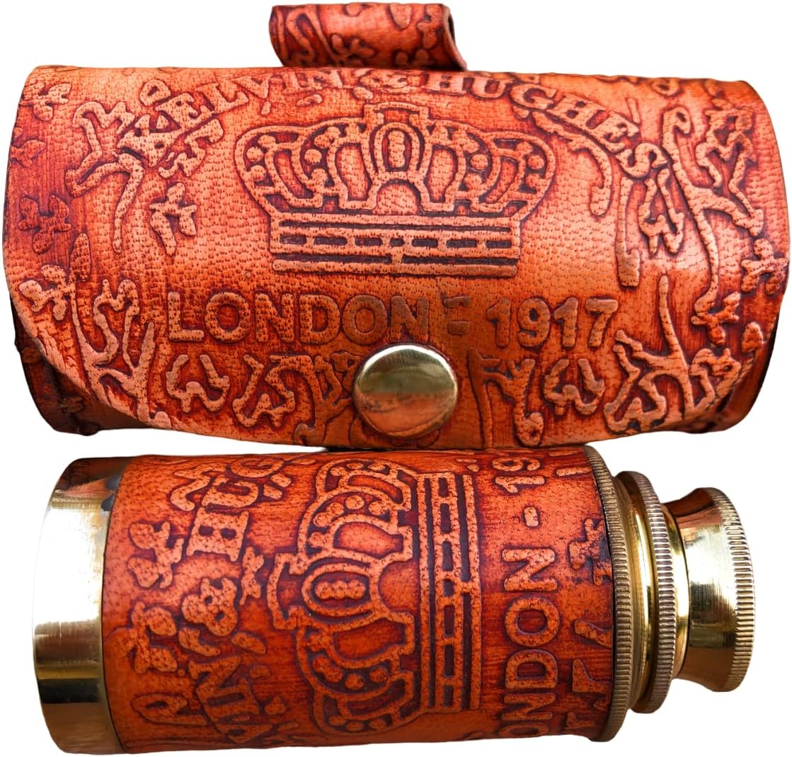 Nautical Handheld Pirate Brass Telescope with Box/Case Sailor Home Decor Pirate Captain Boat Gift (6", Kelvin & Hughes) - Brass image number 5