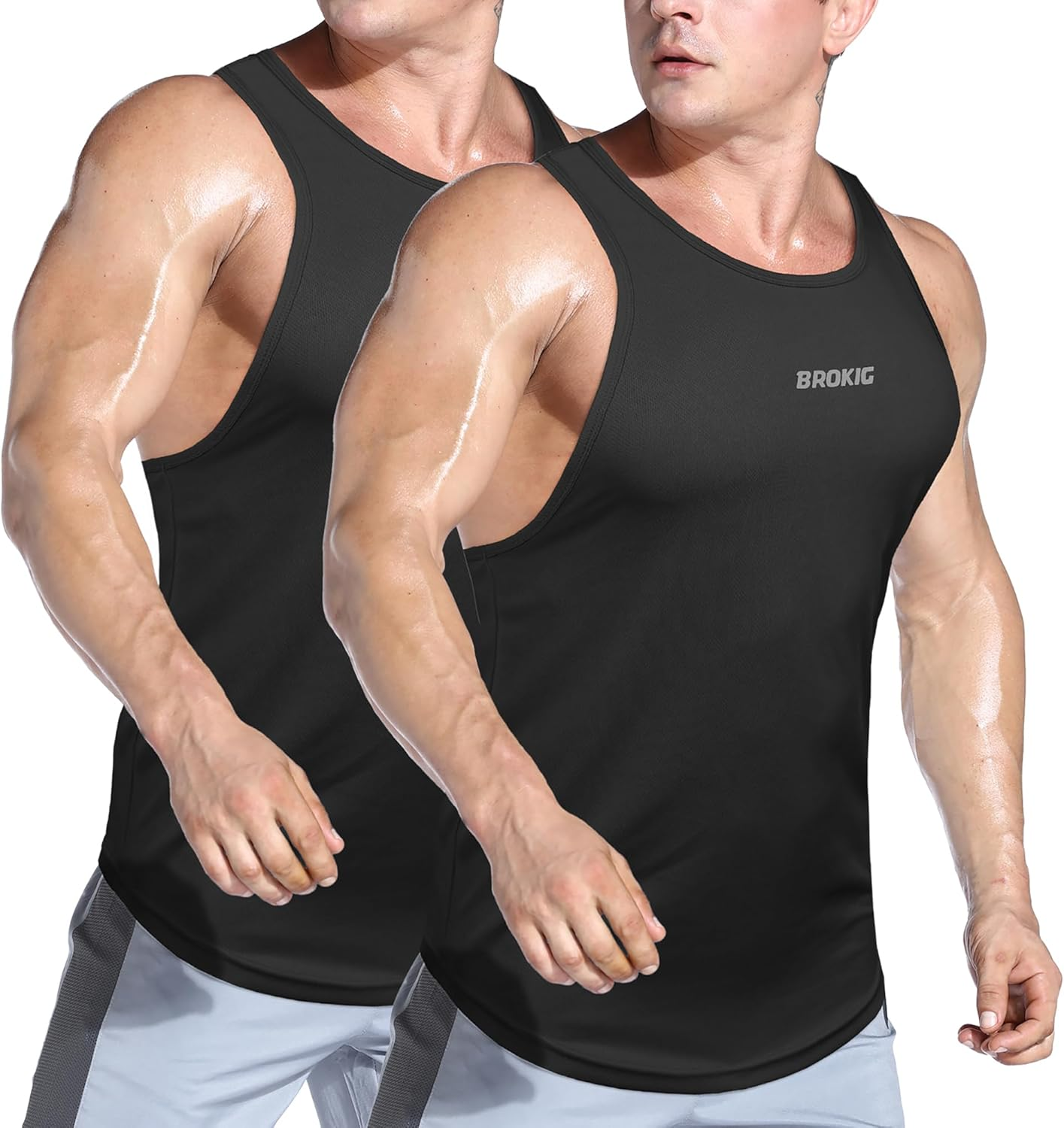 BROKIG Men'S Lightweight Gym Tank Top,Mens 2 Pack Workout Slim Fit Singlet Performance Cool Mesh Muscle Sleeveless Shirt