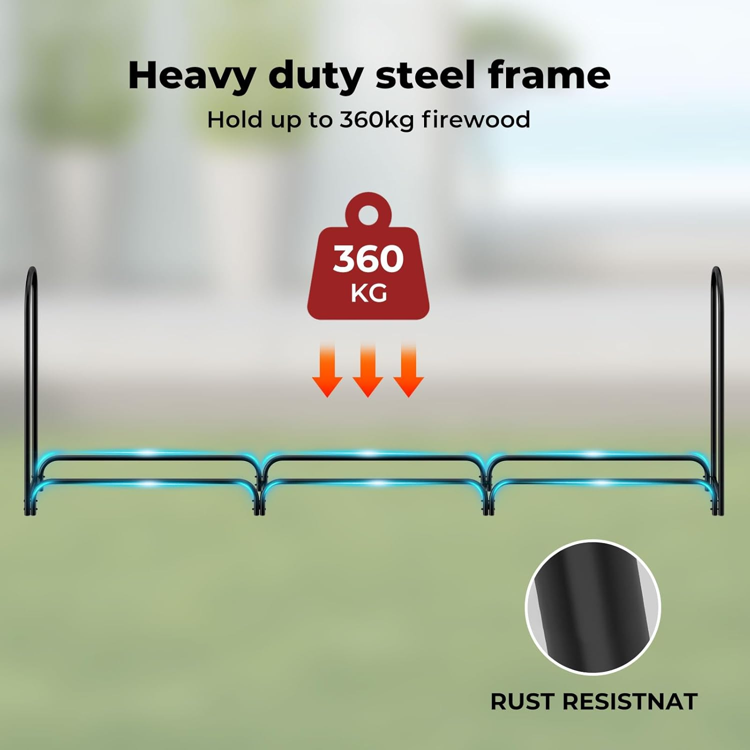 Moyasu 11.8 FT Firewood Rack with Waterproof Cover, Heavy Duty Wood Rack for Indoor Outdoor, Fire Wood Storage Rack with Side Pocket, Log Racks for Firewood,Wood Pile Stacker Firewood Holder, Black image number 3