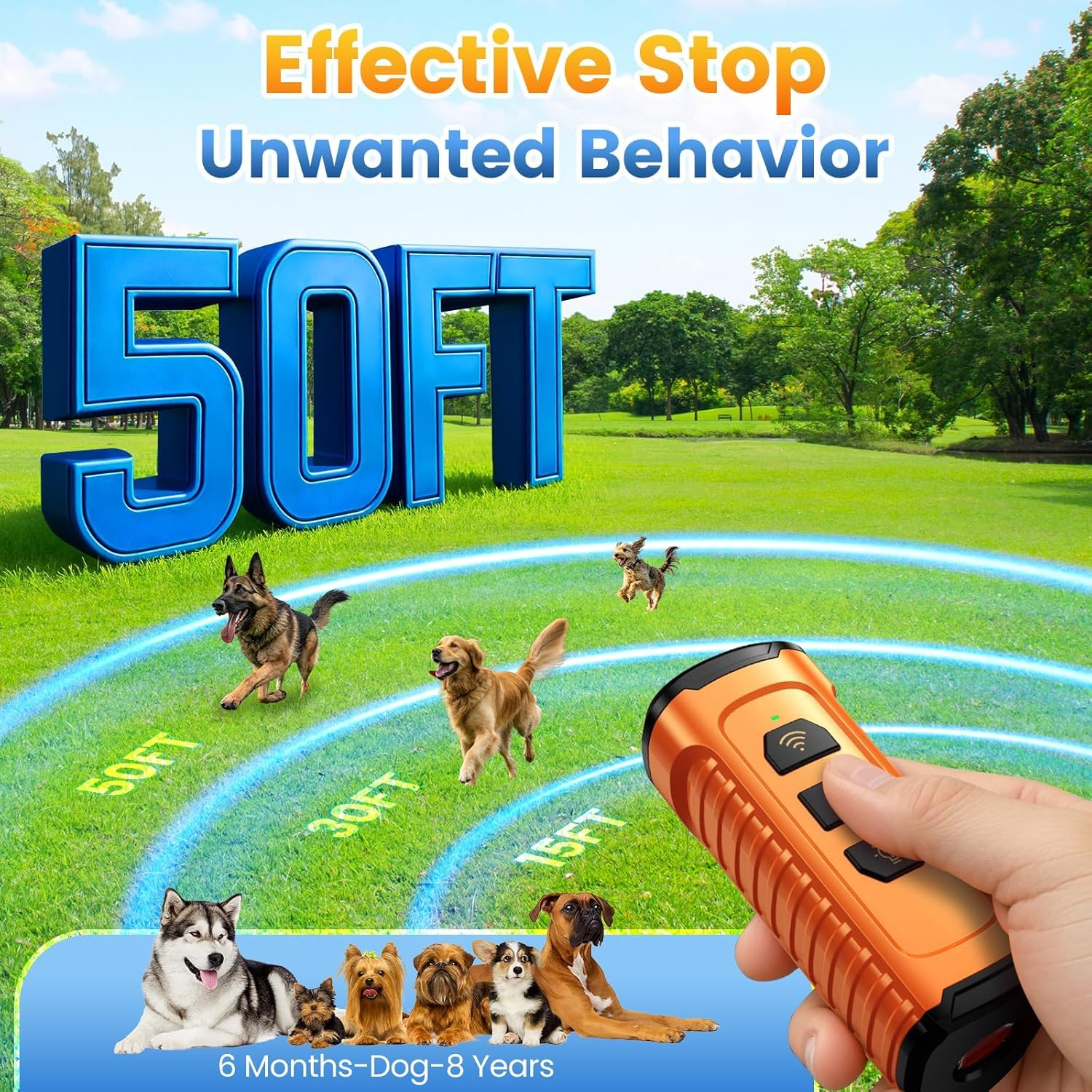 Dog Bark Deterrent Device 3X anti Barking Device for Dogs, 5 Modes Stop Neighbors Dog Barks No More Safe for All Dogs 50FT Bark Control Indoor Outdoor with Flashlight,Rechargeable Training Device image number 1
