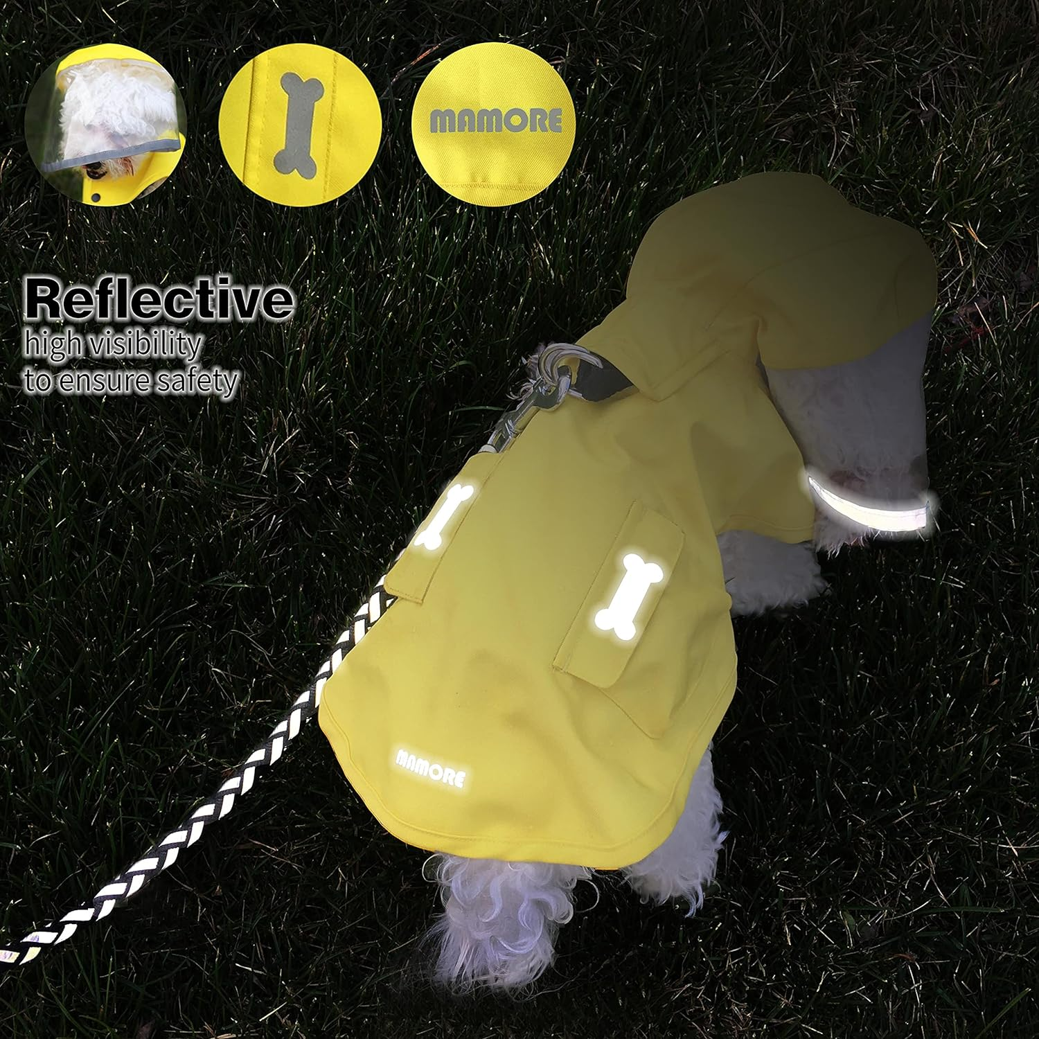 Waterproof Dog Raincoat, Adjustable Reflective Lightweight Pet Rain Clothes with Poncho Hood (Large, Yellow) image number 7