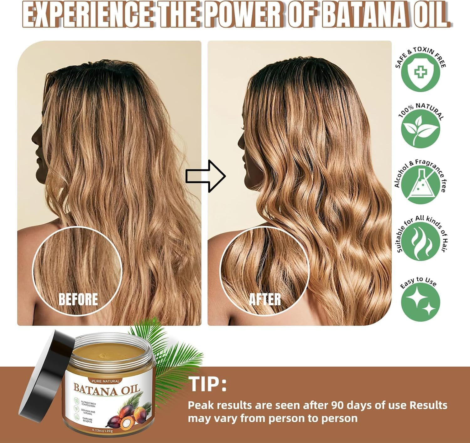 Raw Batana Oil for Hair Care，100% Natural Unrefined and Organic Batana Oil from Honduras for Hair Growth All Hair Tpyes in Men & Women(2Pcs) image number 4