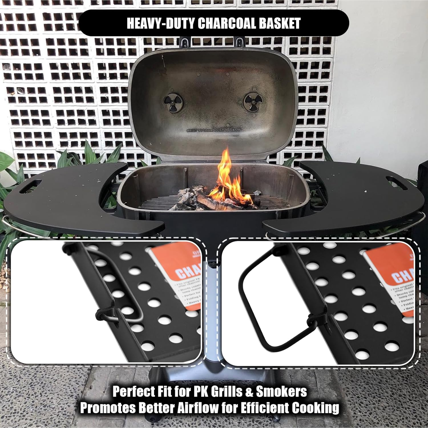 Safbbcue Grill Basket Tray for PK Original and Other Charcoal Grills Charcoal Grill Basket Tray for PK Grills BBQ Grill Accessories for PK and Other Charcoal Grills Steel Charcoal Briquette Holder For image number 1