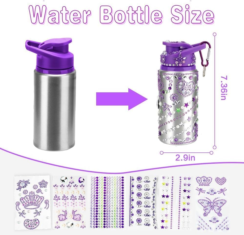 Kids Gift Girls Decorate Your Own Water Bottle for Girls Arts and Crafts for Kids Ages 8-12 Toys for Girls 8-10 Year Old Girl Gem Stickers Kit Ideas Birthday Gift image number 4