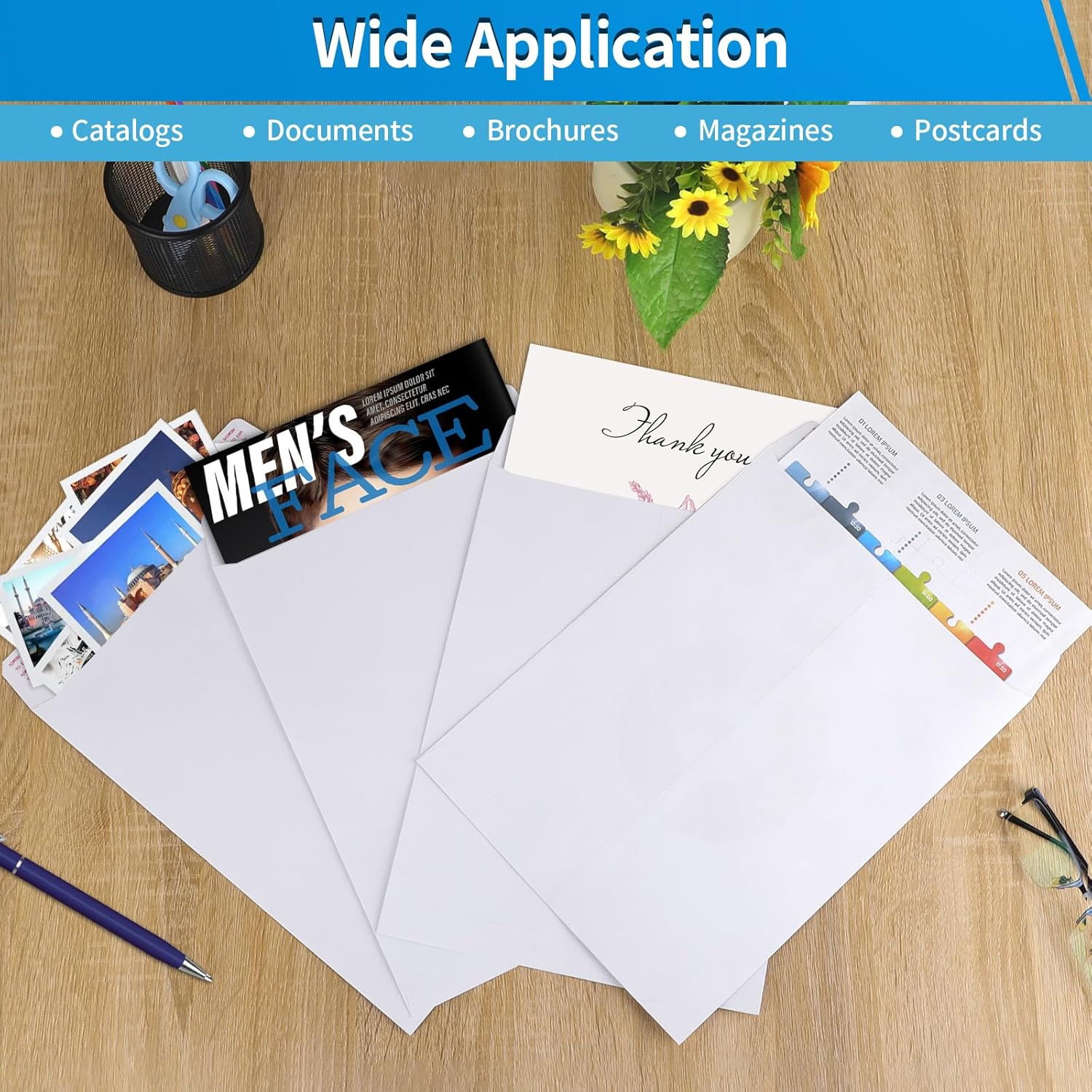 20 Pack Catalog Envelopes Self Seal, 9 X 12 Inches Catalog Mailing Envelopes, White Manila Envelopes for Mailing, Organize, Storage, Home, Office image number 4