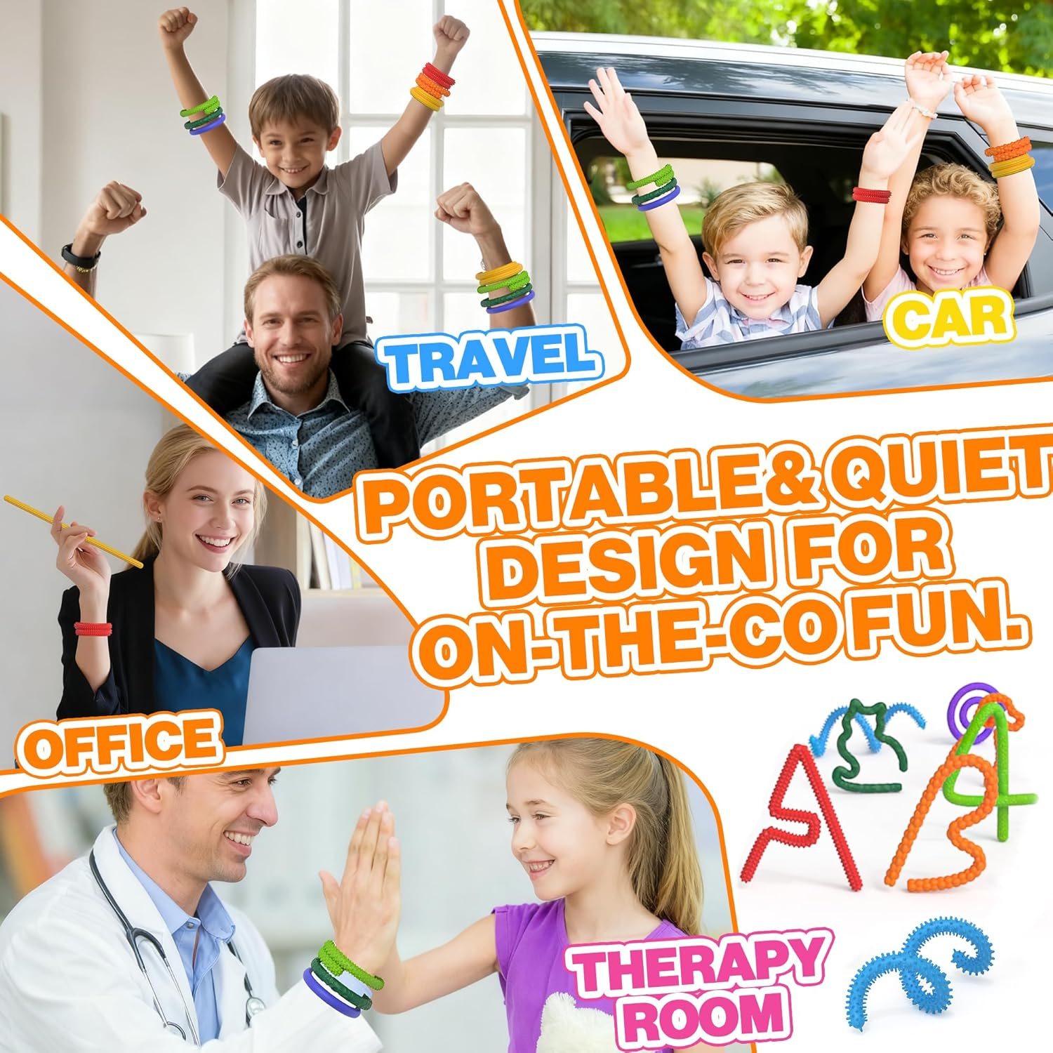 Fidget Toys Sensory Stick: 8 Pack Flexible Sensory Sticks Toys for Kids,Calm down Travel Airplane Toy, Quiet Stress Relief Bendable Fidgets for Autism ADHD, Christmas Stocking Stuffers & Birthday Gift