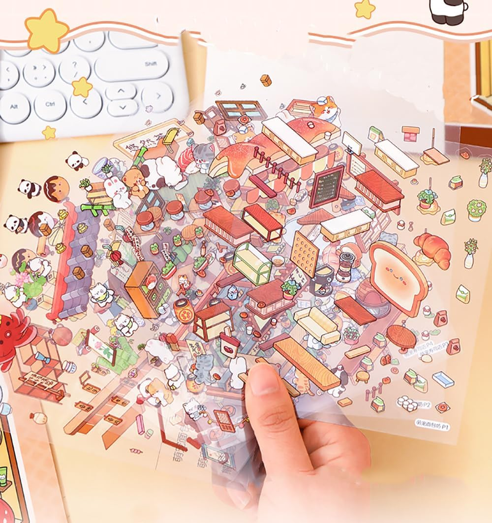 YJSPARKK DIY 3D House Stickers,6 Sets of Cute Fun Cartoon Animal Home Stickers Make Your Own Mini Shop Scenes,For Kids Girls Adults Relief Stress Pass the Time image number 2