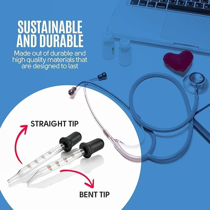 Pack of 2 Glass Eye Dropper with Measurement Glass Medicine Droppers Tool Long Short Bent Straight Tip Calibrated Pipettes Dropper Accurate Dose Dropper Measurer for Essential Oils Ear Lab (2) image number 2