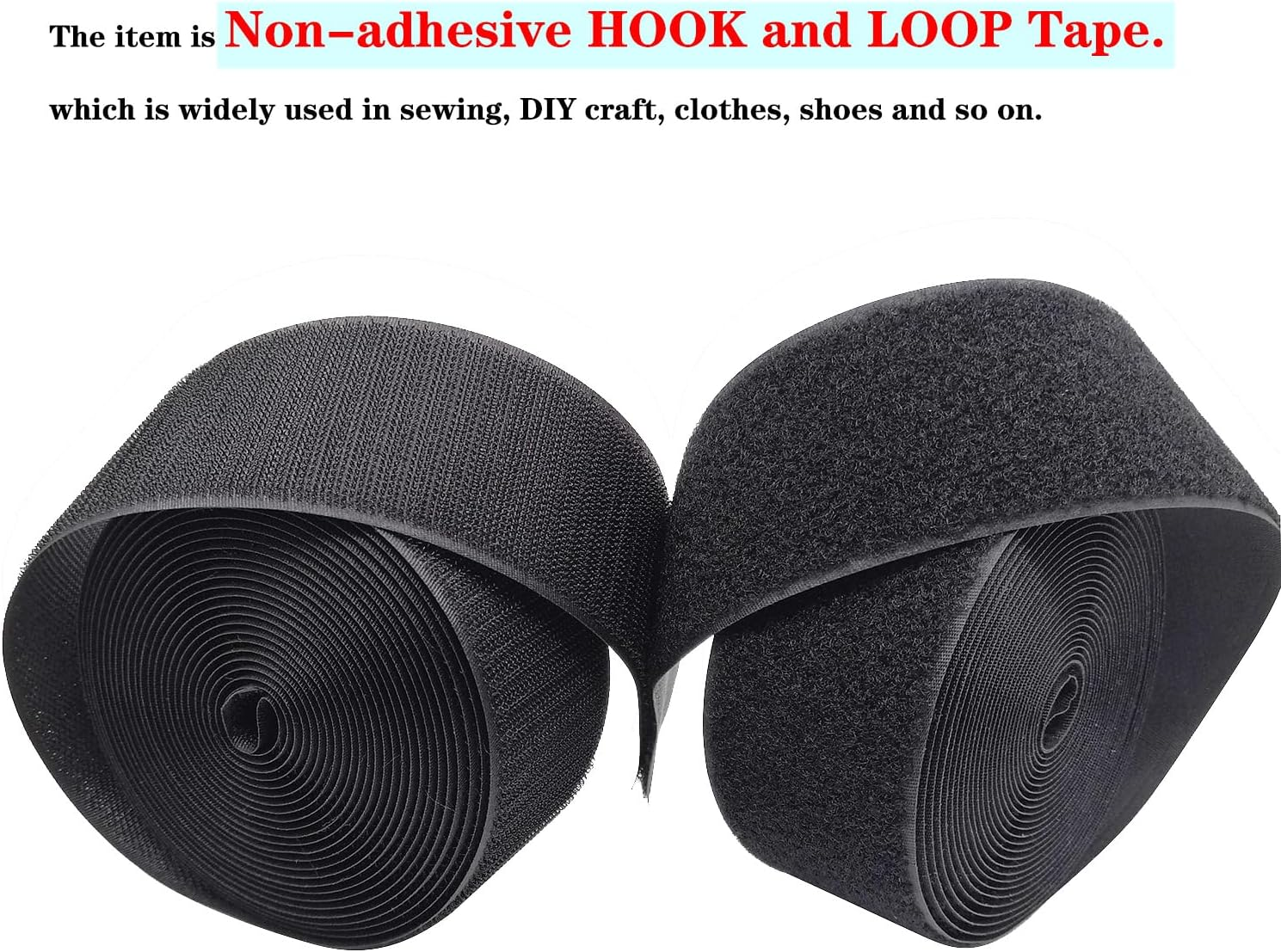 Sew on Hook and Loop Tape, 5CM X 5M Non-Adhesive Back Nylon Fabric Fastener, Heavy Duty Non Adhesive Fabric Tape for Crafts DIY and Sewing Projects around Home and Office image number 1