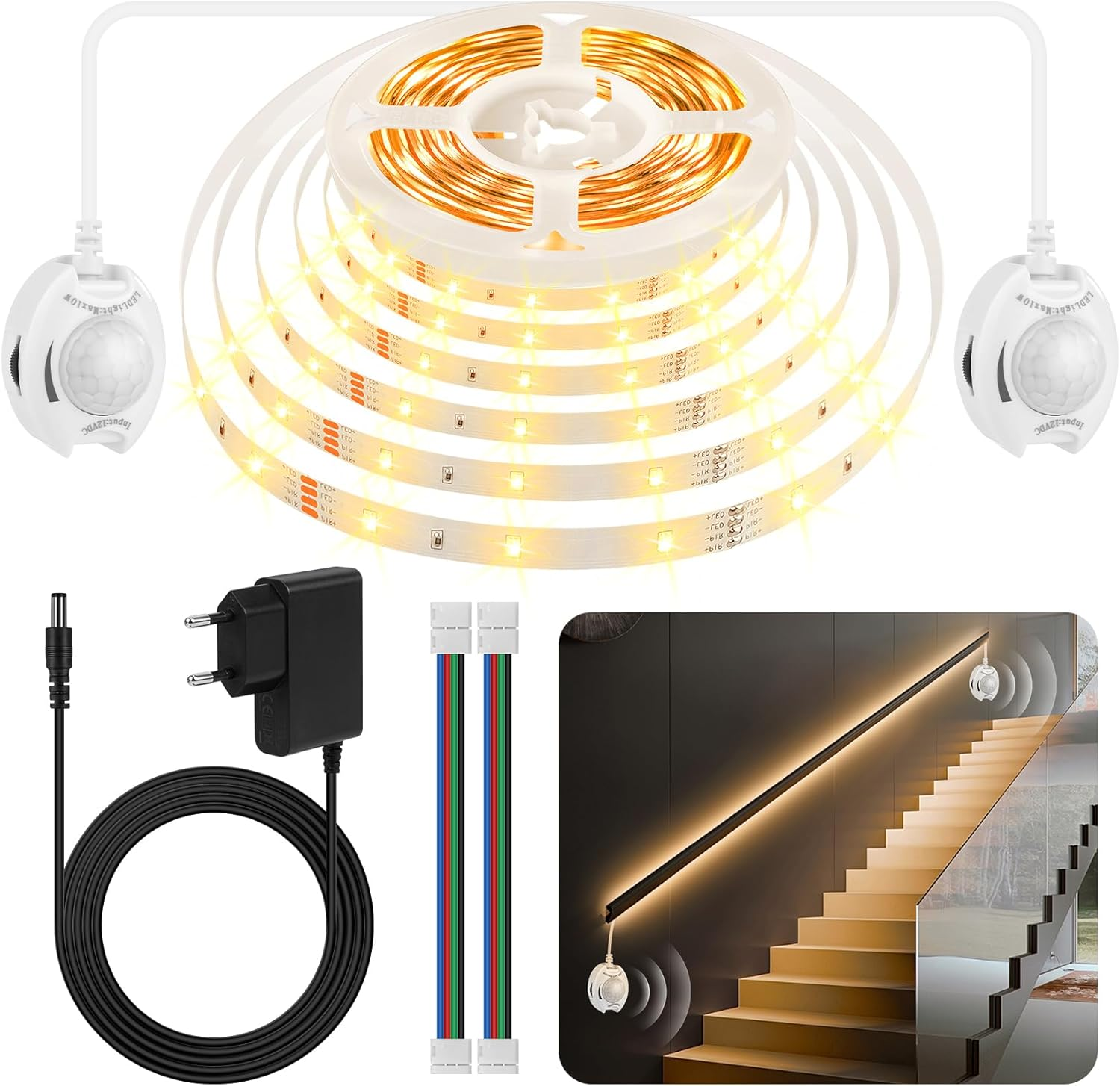 Taormey LED Strip Motion Sensor 6 M, Dual Control LED Bed Light with PIR Motion Sensor, Motion Activated Warm White LED Strip for Bedroom, Bedside, Stairs, Cupboard, Hallway image number 4
