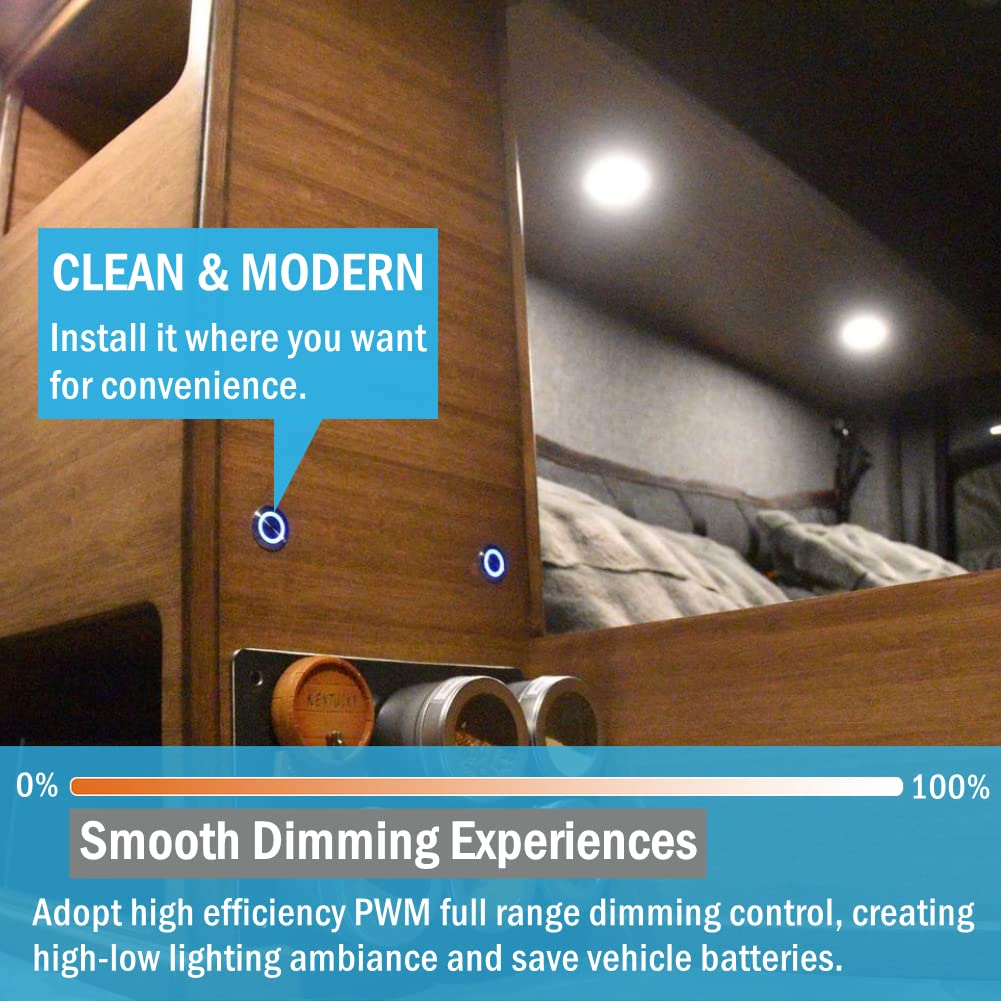 12V LED Light Dimmer, Stainless 12 Volt PWM Dimmer Switch 6A for Boat Campervan Caravan Car Lighting, Push Switch for DC 12V Dimmable LED Lamp Strip Light, Recessed Mount Hole 19Mm image number 3