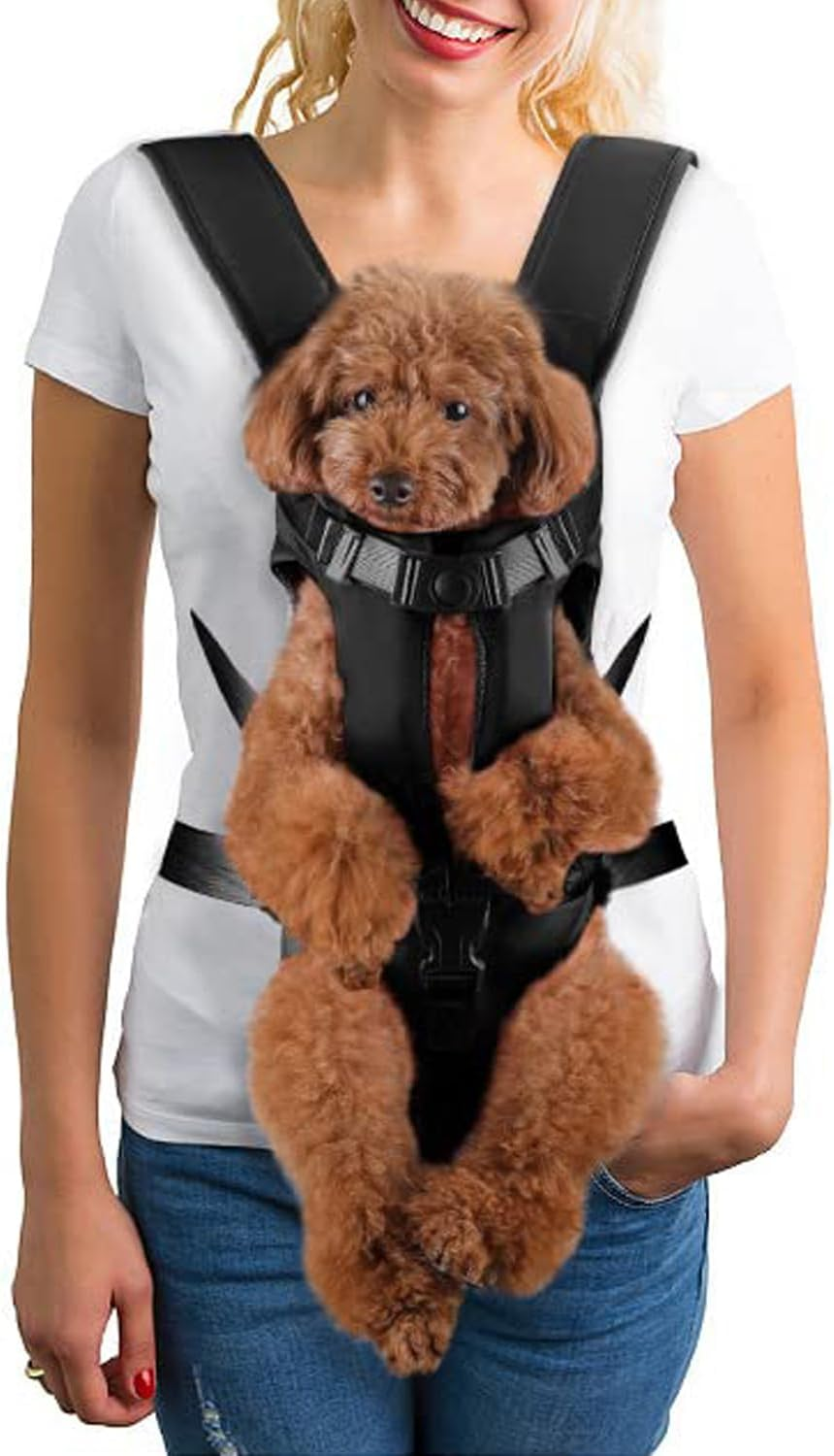 Lukovee Dog Backpack Carrier, Legs Out Easy-Fit Dog Front Carrier for Small Medium Dogs, Adjustable Hands Free Dog Chest Carrier for Hiking, Cyclings(Black,Medium)