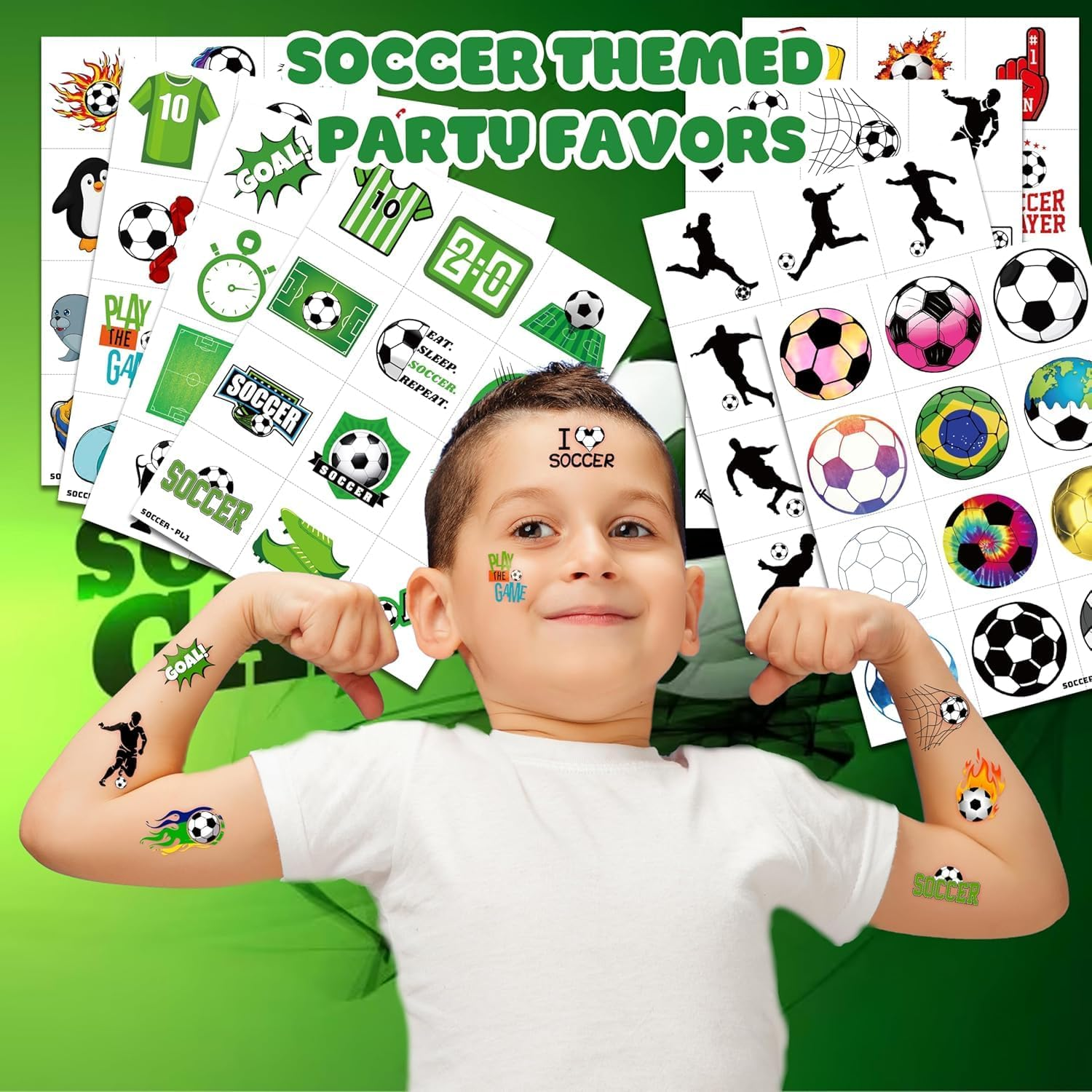 TIAMORK 10 Sheets Soccer Sport Temporary Tattoos &ndash; Sports Theme Birthday Party Favors & Decorations, Fun Football Stickers for Kids Boys Girls, Classroom Gifts & School Rewards image number 1