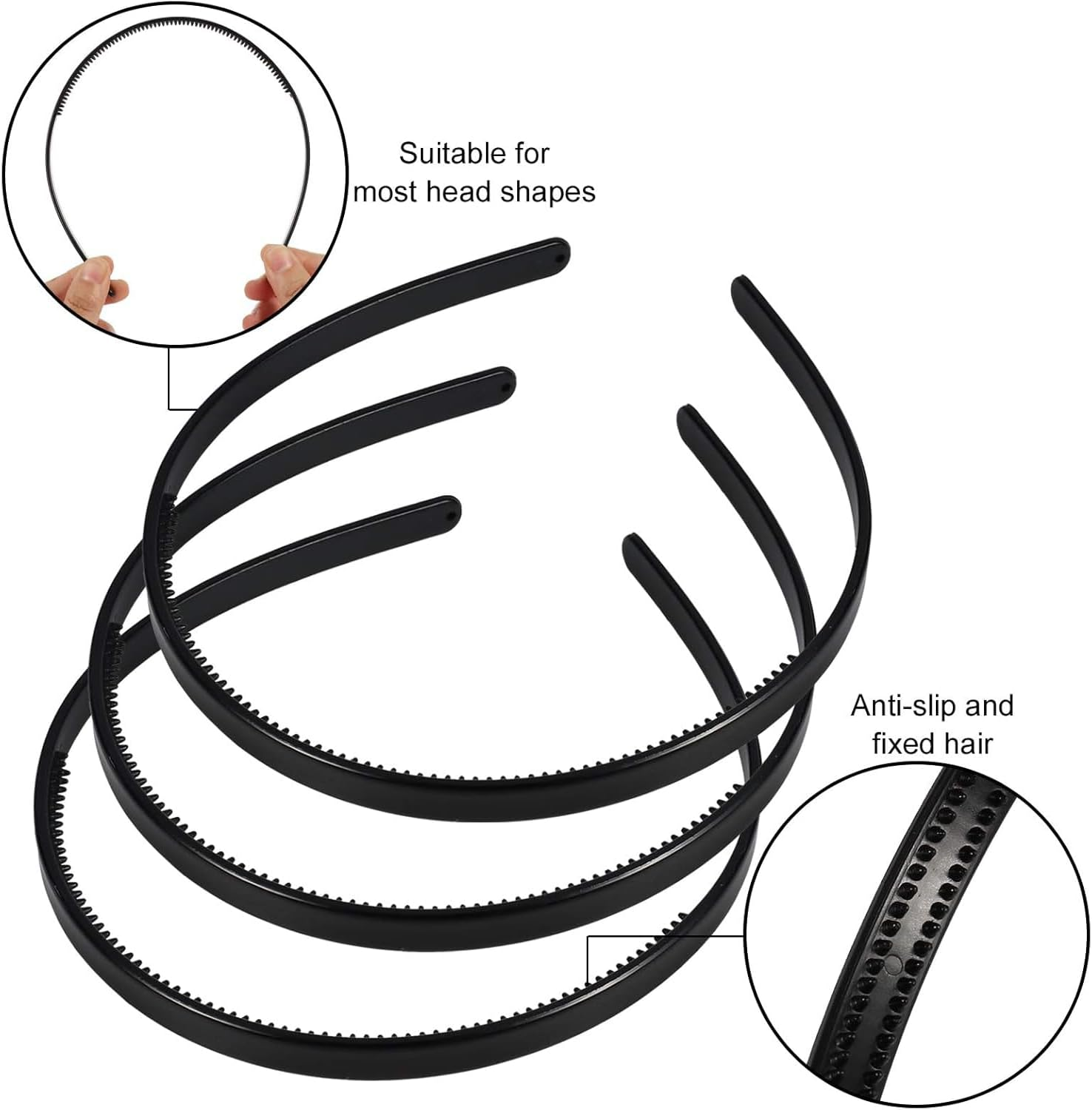 5Pcs Plastic Headband, 8Mm Teeth Comb Headband, Black Non-Slip Hair Hoop, Unisex Sport Fashion Hair Band Accessories for Women and Men image number 5