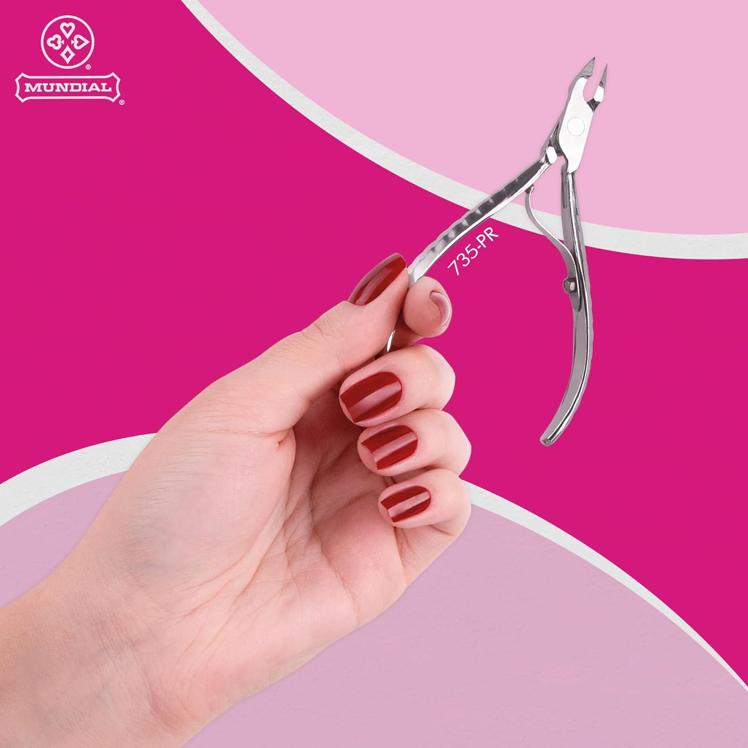 Mundial 735-PR Half Jaw Cuticle Trimmer, Stainless Steel Nipper for Cuticles, Rust Resistant, Super Sharp & Precise, Ergonomic Anti-Slip Handles