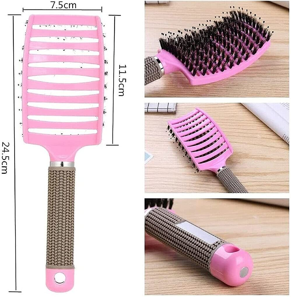 Women Men Detangling Nylon Boar Bristle Brush Hairbrush Head Scalp Massage Comb (Pink) image number 3