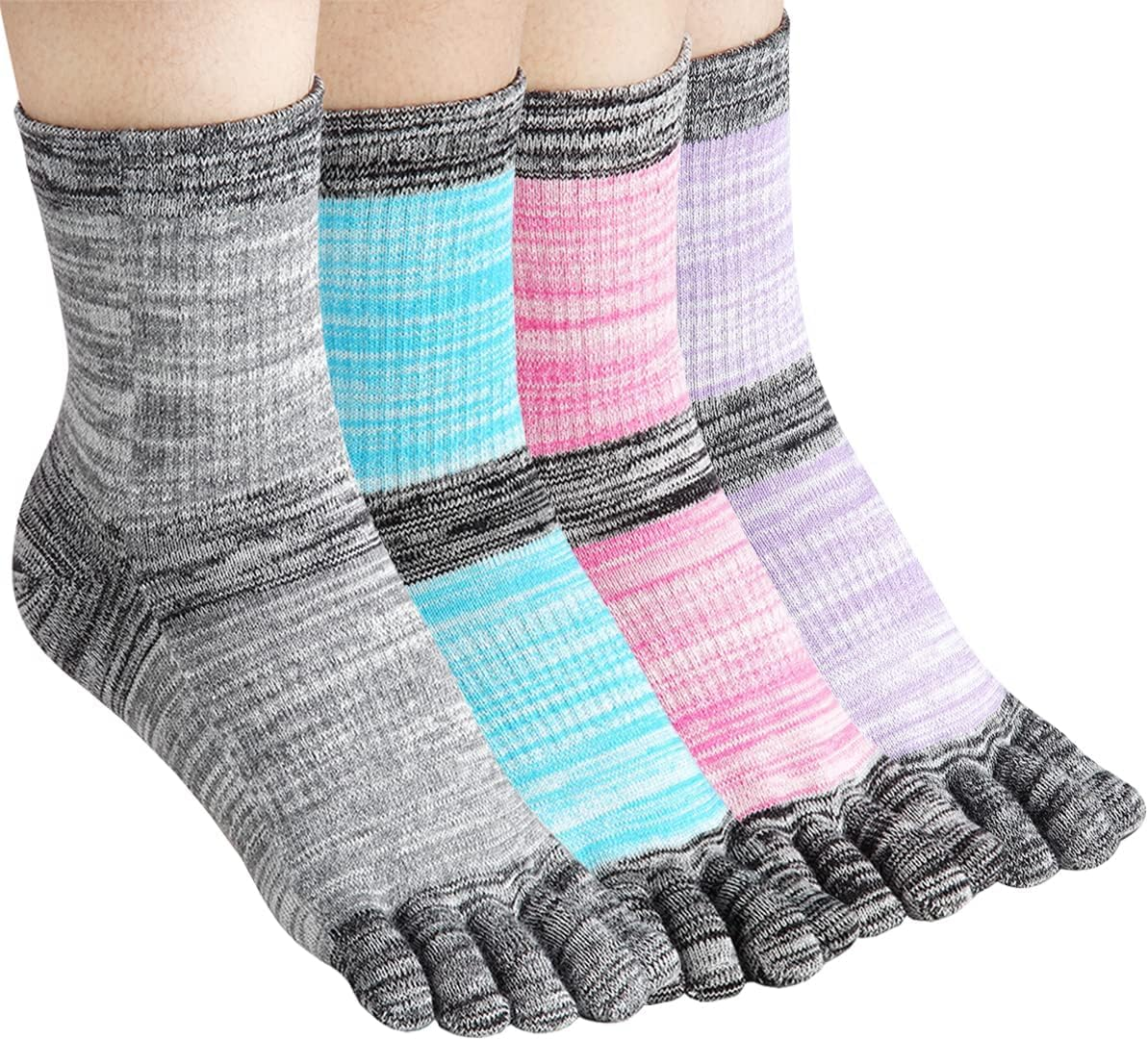 Women'S Toe Socks for Running Five Finger Socks with Cotton Athletic 4 Pairs