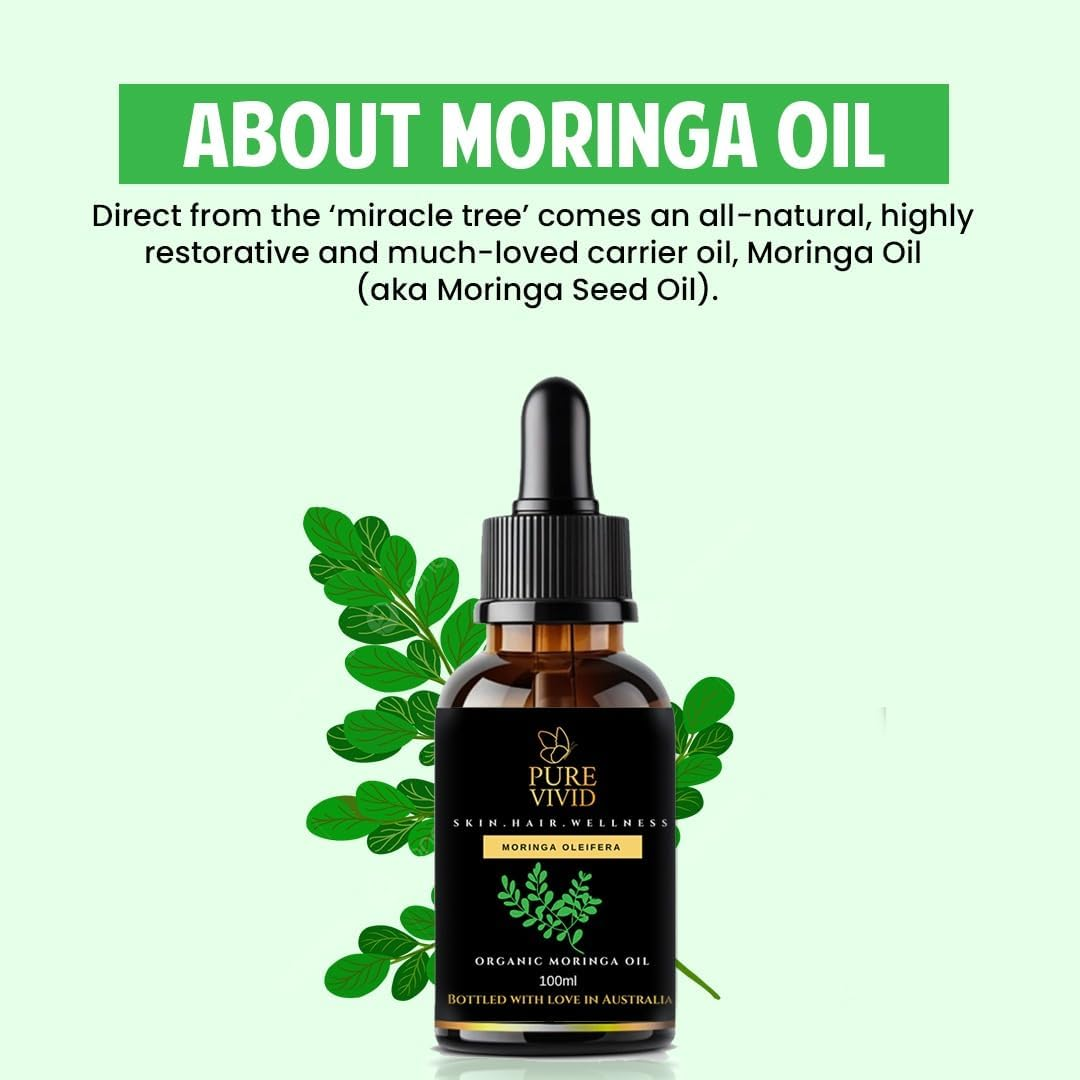 Pure Vivid Organic Moringa Oil &ndash; 100Ml Cold Pressed| 100% Pure | | Natural Carrier Oil for Skin, Hair & DIY Blends | Moringa Oleifera | Glass Dropper Bottle image number 3