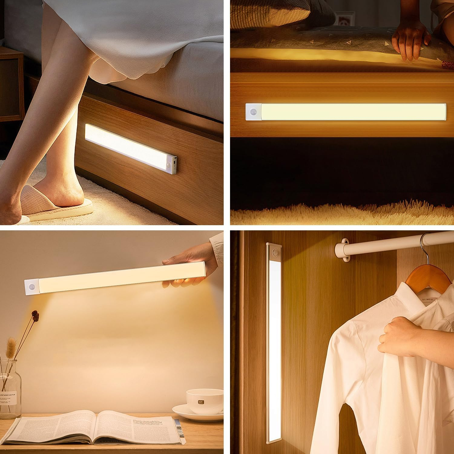 Yakiter Motion Sensor Closet LED Lights, 2 Packs 3-Color Dimming 2500Mh Rechargeable under Cabinet Night Light, 30Cm Slim Magnetic Closet Light, Wireless Light for Kitchen, Staircase, Wardrobe(2) image number 4