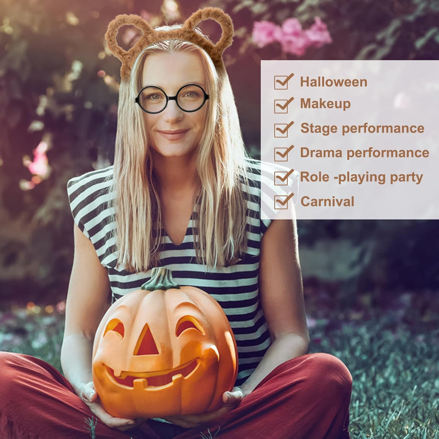 DAWRIS 4Pcs Chipmunks Set, 3 Pcs Chipmunk Headbands and Glasses Bear Ear Headbands Cute Cartoon Ear Headbands Brown Ears Headband Halloween Birthday Party Cosplay Costume Accessories image number 3