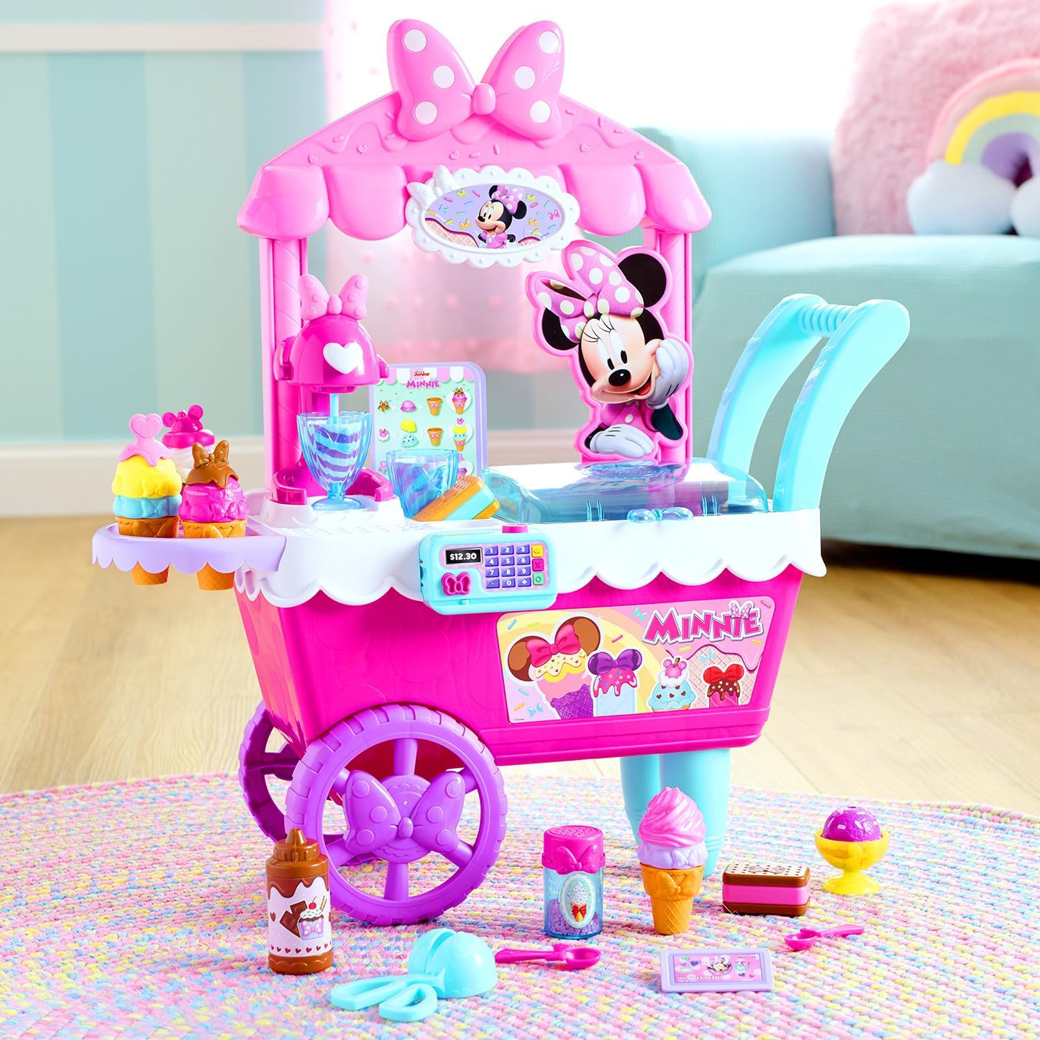 Disney Junior Minnie Mouse Sweets & Treats Ice Cream Cart with Sounds and Phrases, 40-Pieces, Pretend Play, Kids Toys for Ages 2 up by Just Play image number 1