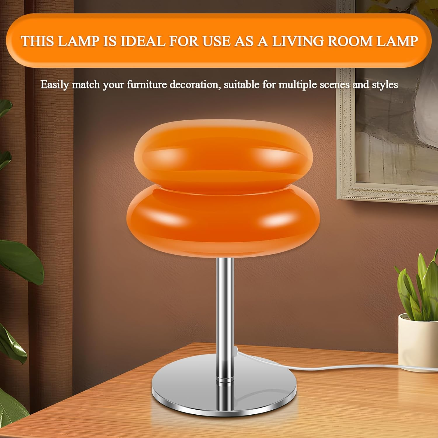 DJAPWPX Modern Egg Tart Glass Table Lamp Retro Cute Desk Lamp with 3 Color Dimmable Modes, Orange image number 6