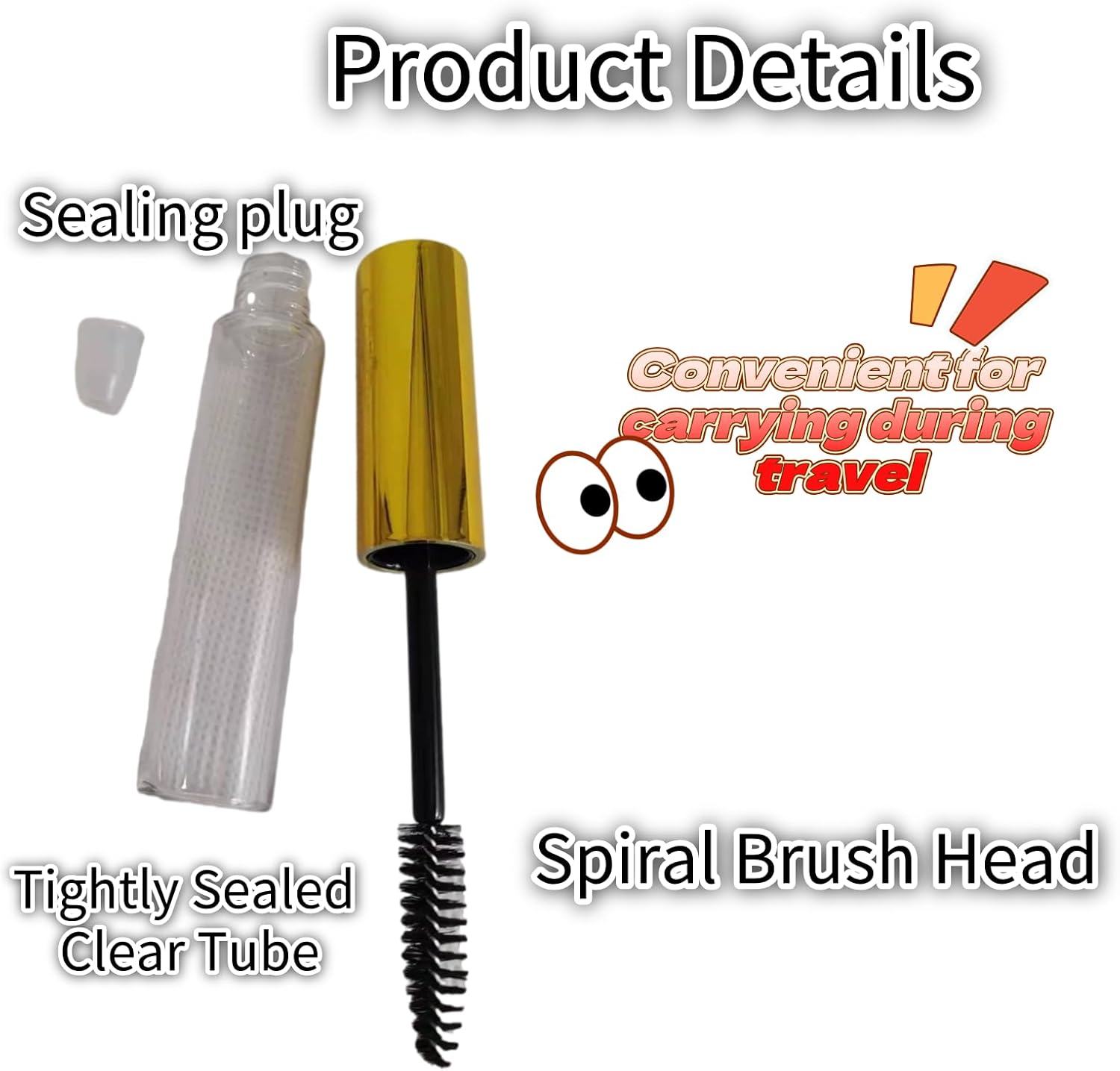 Kalione Empty Mascara Tubes with Spiral Brush Wand, Gold Cap Clear Container, 10Ml Refillable Bottles for Castor Oil, Eyelash Serum, 5 Pack，Diy Cosmetic Containers Bottles for Home and Travel image number 3