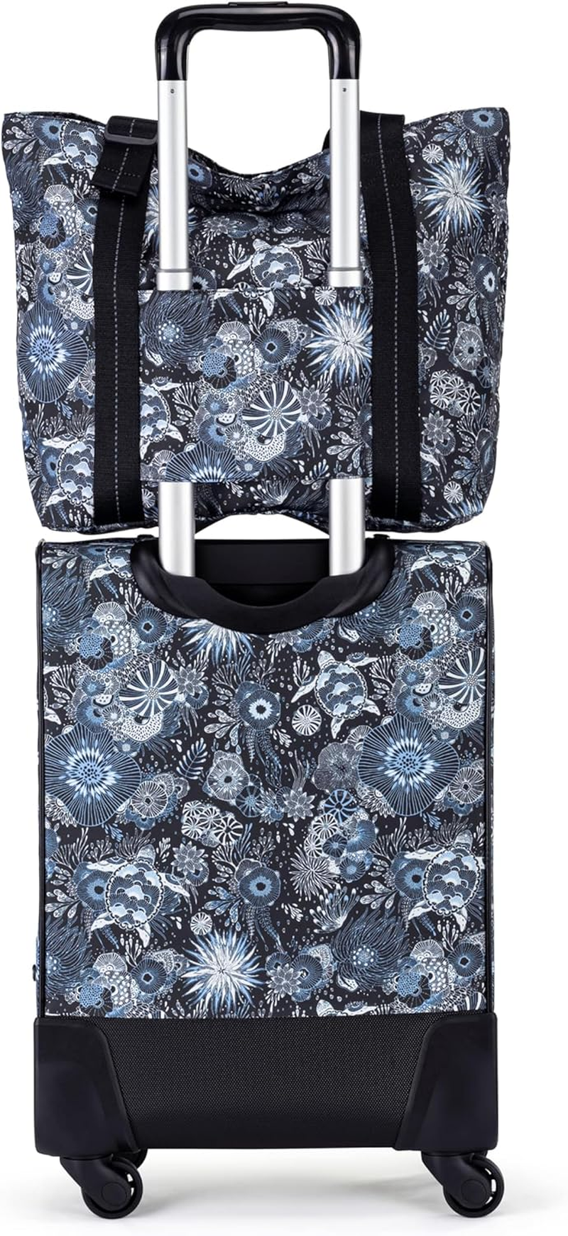 Sakroots on the Go 4 Piece Travel Bundle, Includes 21" Rolling Suitcase, Packable Large Tote, Medium & Small Pouches, Midnight Seascape - Royal Blue Seascape image number 5