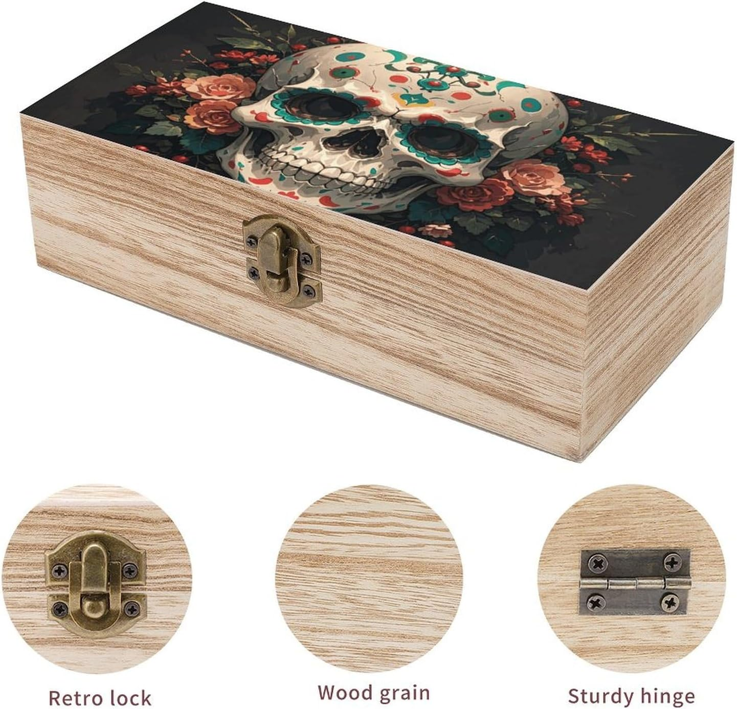 Amazing Skull and Bones Wooden Box Wood Wedding Keepsake Boxes with Lids Small Decorative Boxes Lightweight Wooden Memory Storage Box for Crafts Keepsakes Jewelry Photo Letter Storage image number 6
