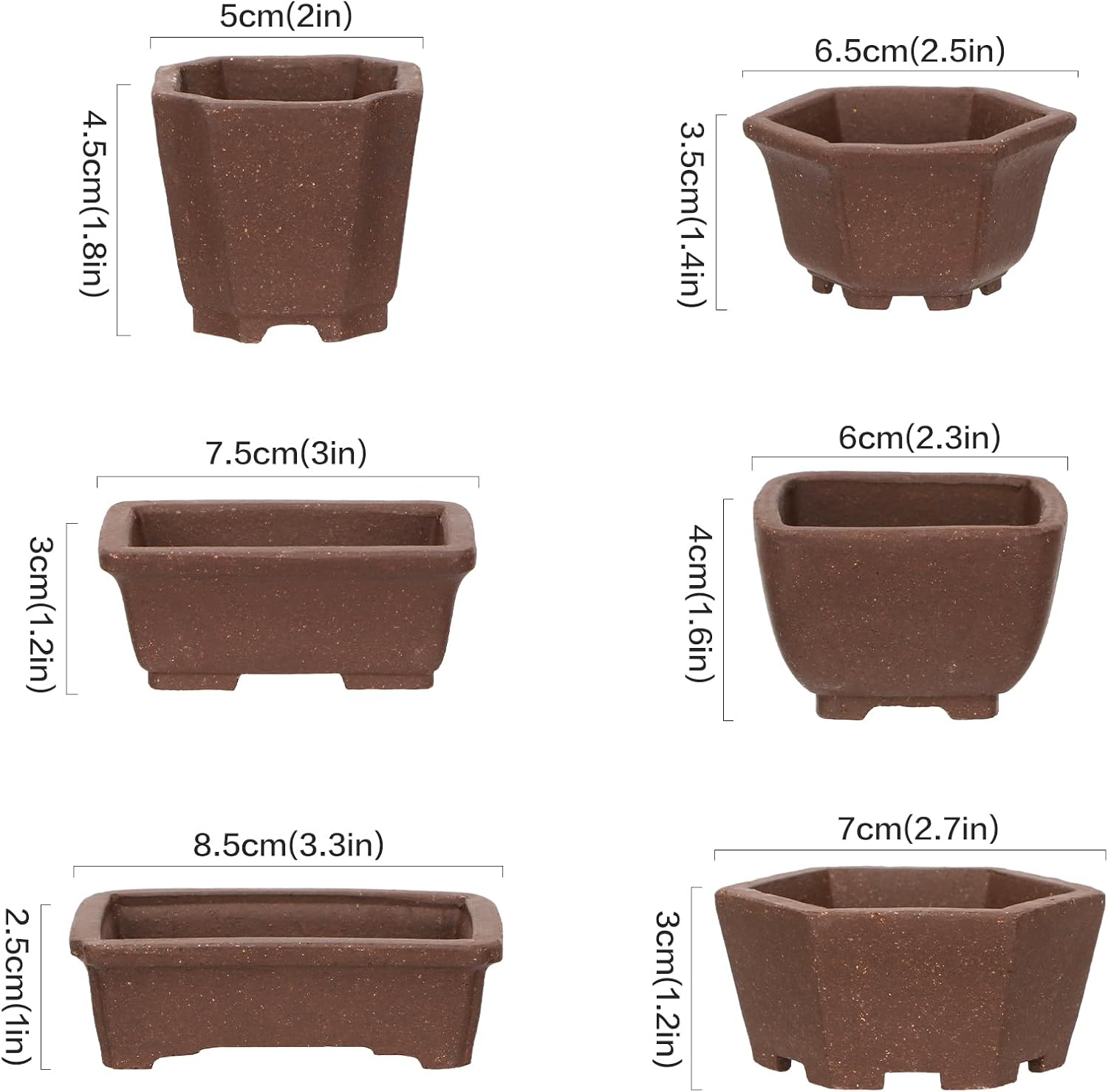Happy Bonsai 6 Pc Zisha Mini Bonsai Pots 2" Width image number 6