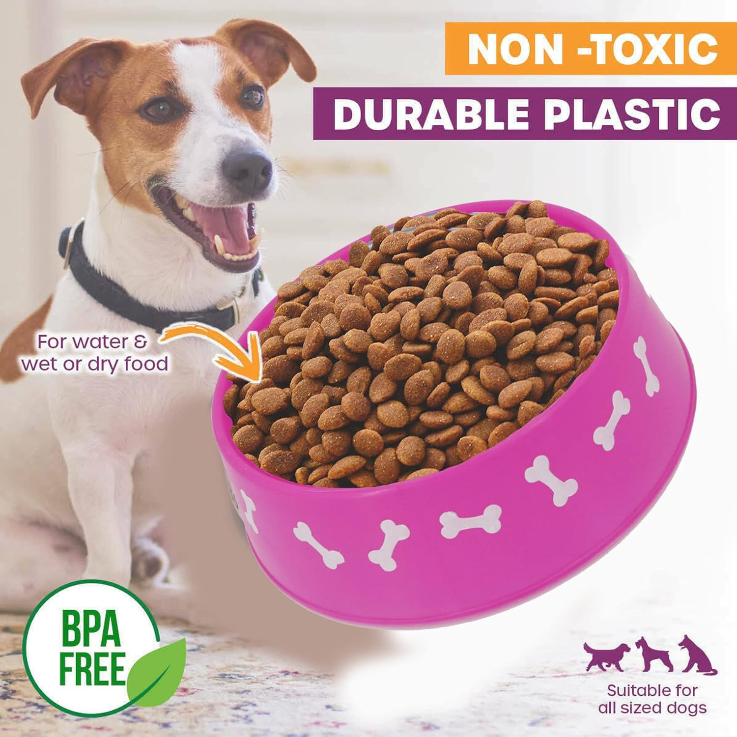 [2PCE] Pet Basic Original Classic Pet Bowl, Pink & Blue, 1400Ml Capacity, BPA Free, Lightweight and Easy to Clean, Dishwasher Safe, Ideal for Water and Food, Dog Bone Design