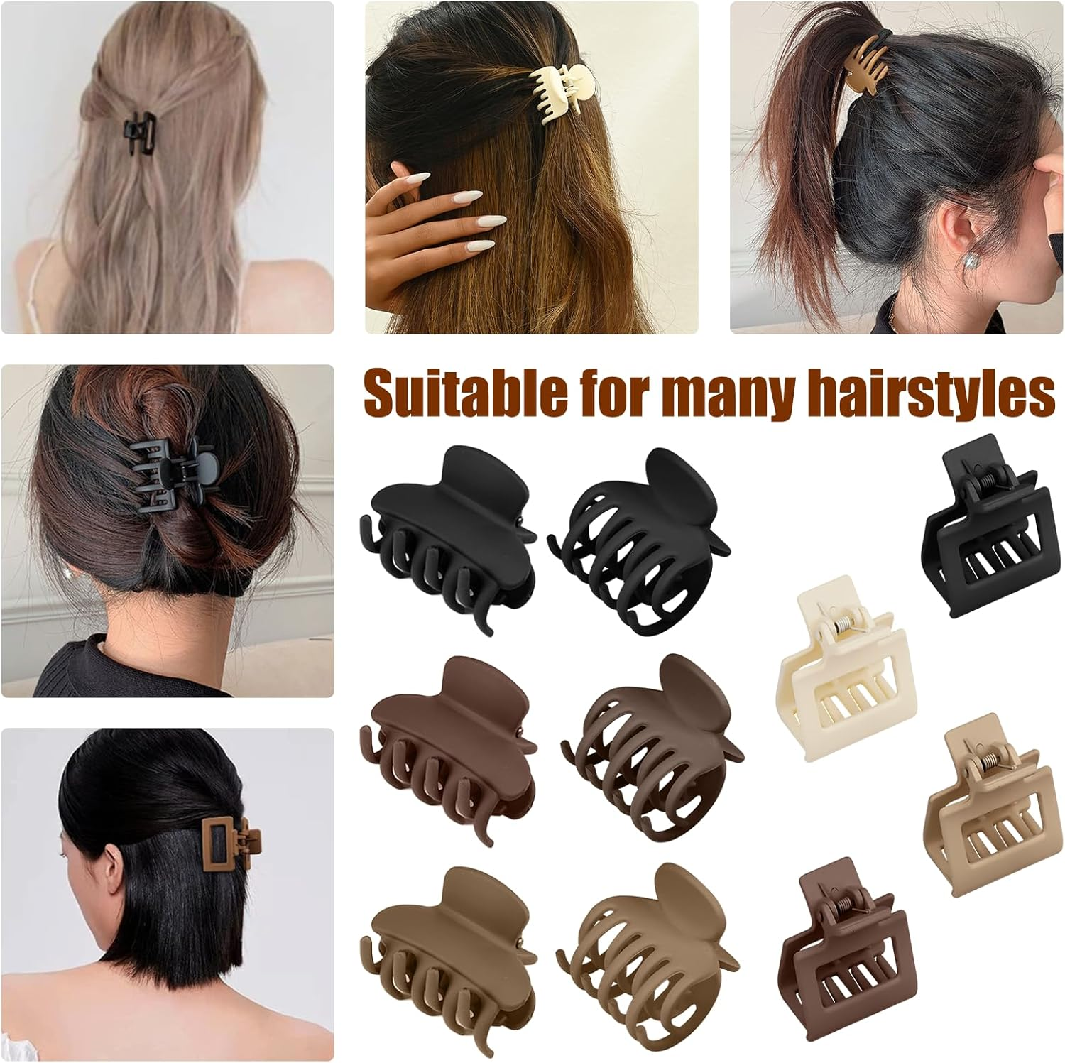 Set of 10 Hair Clips, Small Matt, 4 Cm Hair Clips, Women'S Set, Hair Clips with Double Row Teeth, Non-Slip Fashion Matte Haapanger, Thin Hair, Matte for Thin, Thick Hair (Natural Colours) image number 1