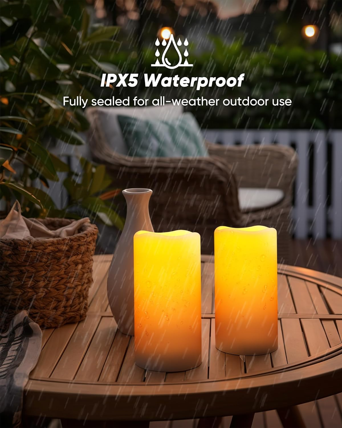 Homemory Solar Candles Outdoor Waterproof, 3"X6" Rechargeable Solar Powered Lights, Flameless Flickering Dusk to Dawn Sensor Outdoor Pillar Candles for Halloween, Lanterns, Garden, Patio, Porch image number 6