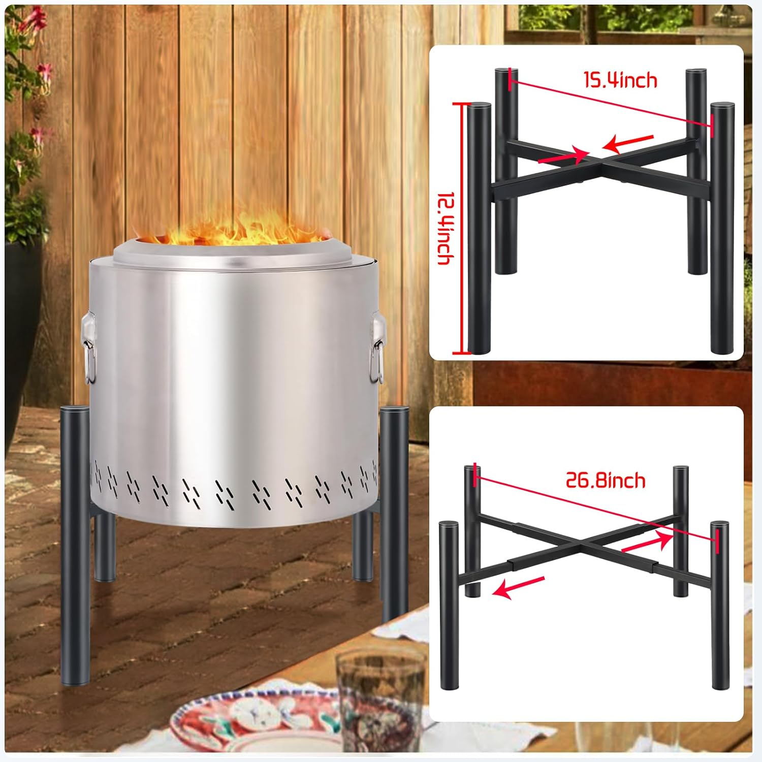 Triceratops Firepit Stand, 15-27 Inches for Solo Stove Bonfire Ranger and Other outside Fire Pits, Outdoor Camping Accessory, Stainless Steel for Fireplace Use - Silver image number 5