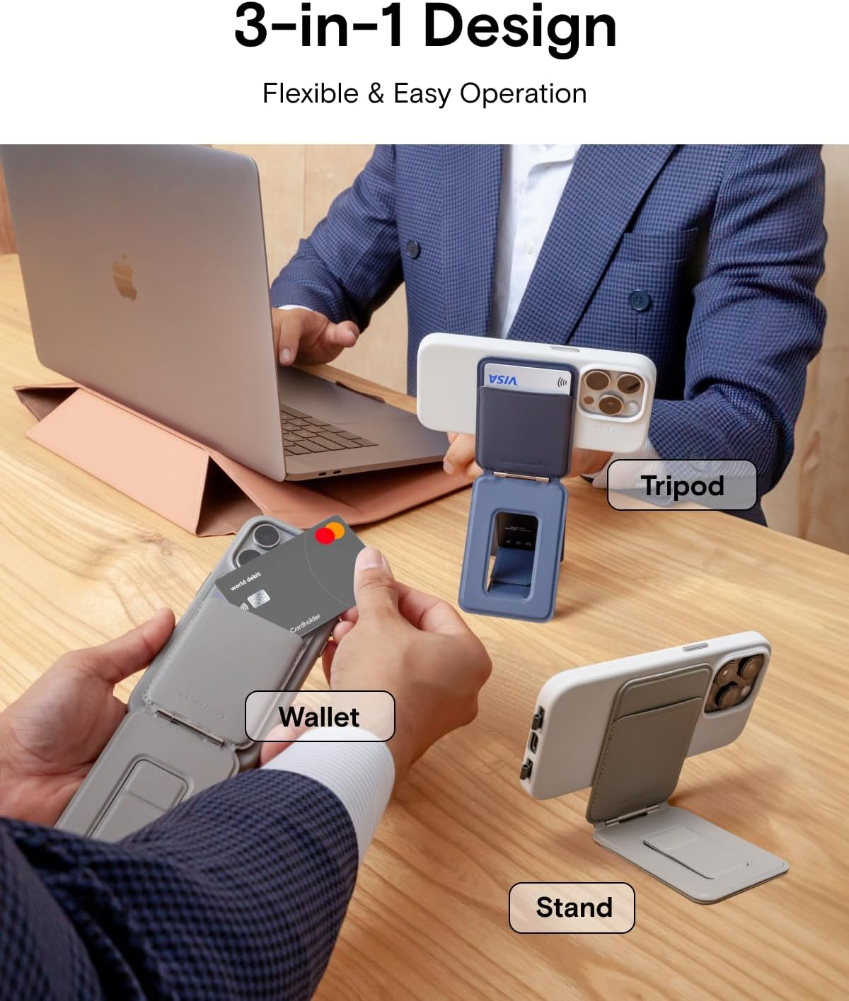 MOFT Phone Tripod Wallet, Magsafe Wallet Tripod Stand, Nfc-Supported Phone Wallet, Pocket-Size Selfie Stick, MOVAS Vegan Leather & Adjustable Angle Card Holder, Travel Essential, Jet Black image number 5