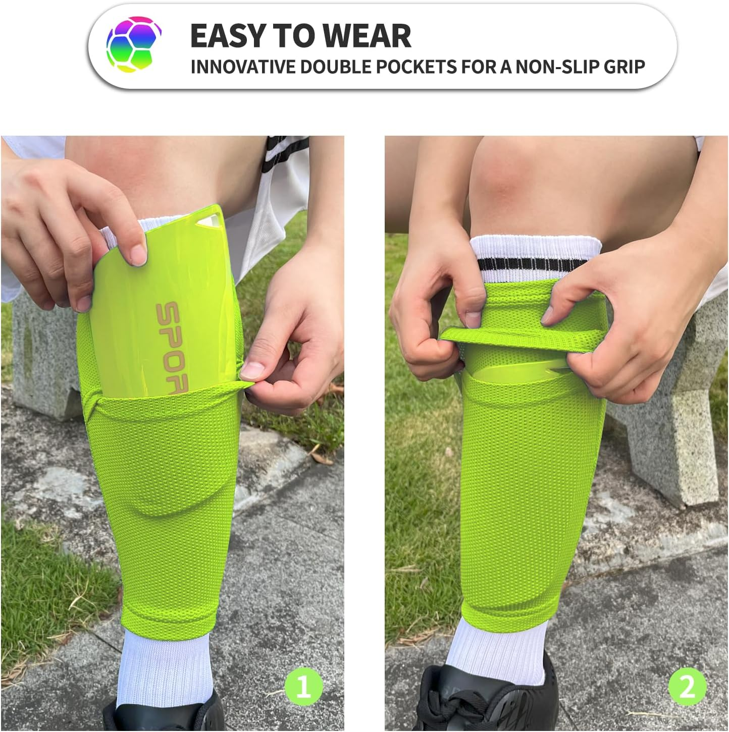 Kids Youth Soccer Shin Guards with Sleeves, Slip in Shinguards Soccer Shin Pads for 3-15 Years Old Boys Girls Child Teens image number 5