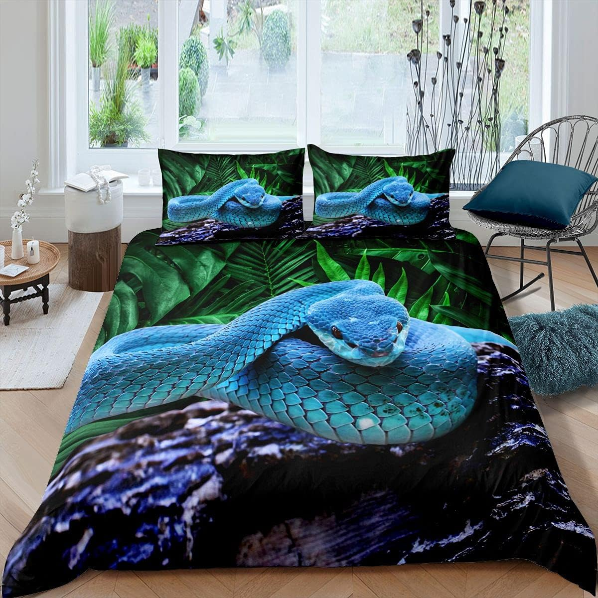 Loussiesd Snake Duvet Cover Set Animal World Decor Bedding Set 135 X 200 Cm for Children Boys Girls 3D Snake Print Bed Set Wild Animal Room Decor 2 Pieces Zip image number 3