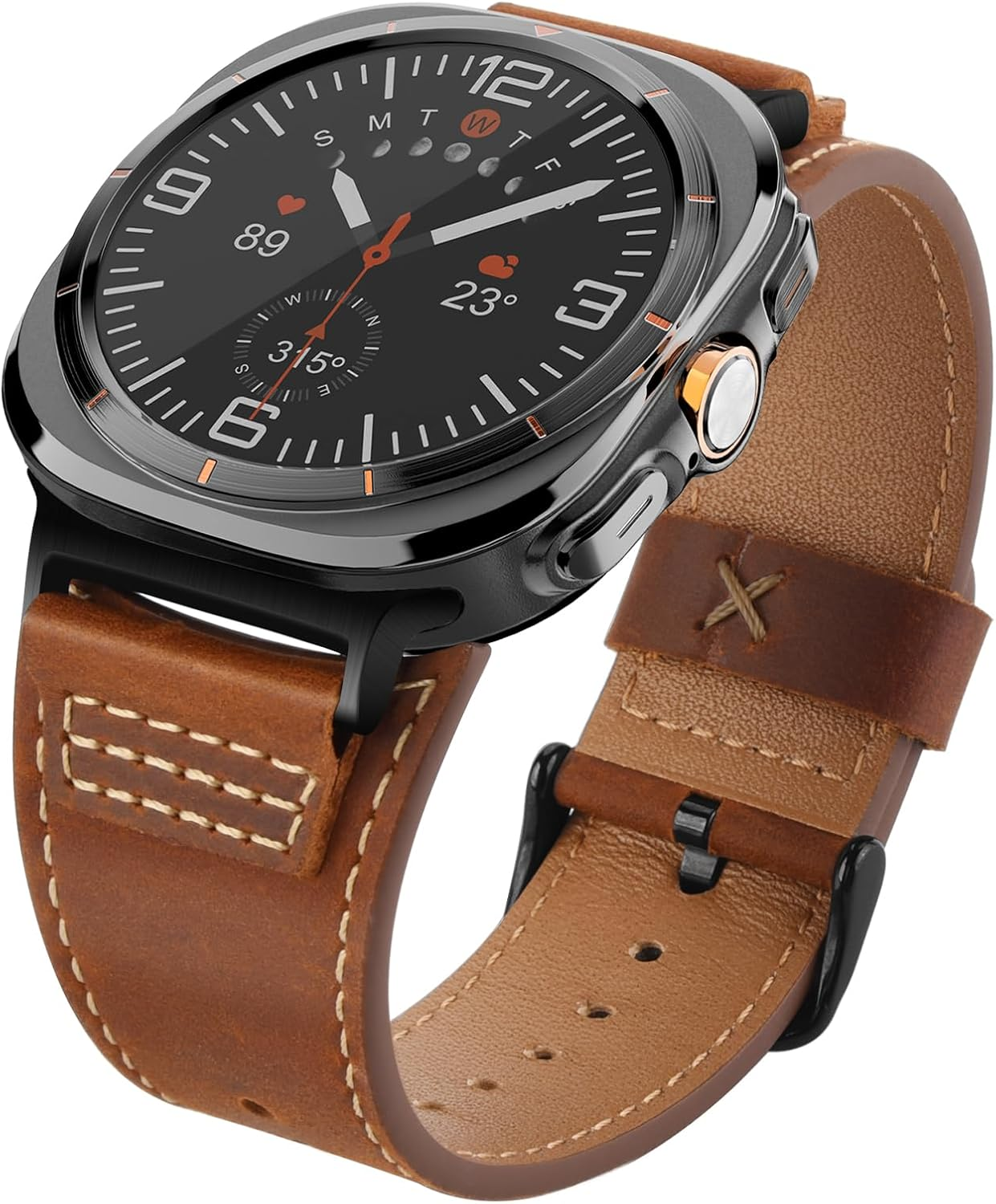 Wristitani Leather Band Compatible with Samsung Galaxy Watch Ultra Bands 7 6 5 4 for Men, Top Genuine Leather Replacement Vintage Strap for 47Mm 46Mm 45Mm 44Mm 43Mm 42Mm 40Mm image number 5