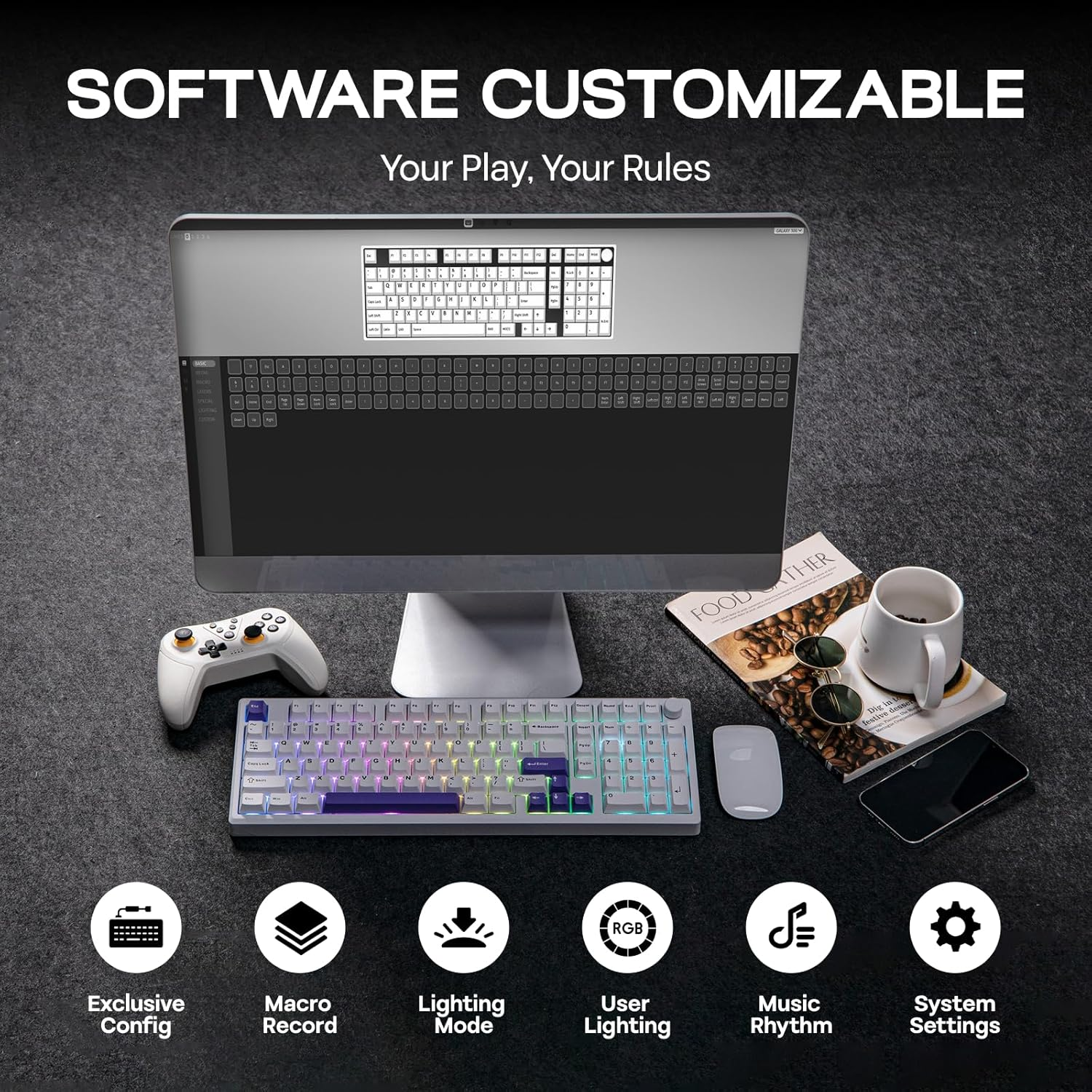 EPOMAKER Galaxy100 QMK/VIA Wireless Mechanical Keyboard, 8000Mah Battery, CNC Aluminum, Full Size Gaming Keyboard, Numpad, Usb-C/Bt5.0/2.4Ghz, Hot Swappable (White Purple, Wisteria Linear Switch) image number 2