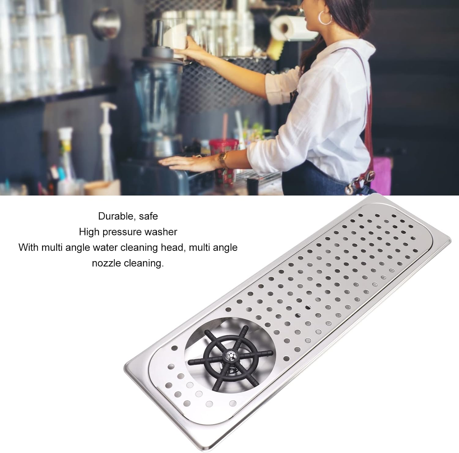 Gugxiom Stainless Steel Kettle Rinser, Stylish and High Pressure Bar Glass Raccoon Rinser with Drain Drip Tray Hose Glass Rinser for Bars Coffee Shops Etc. image number 5