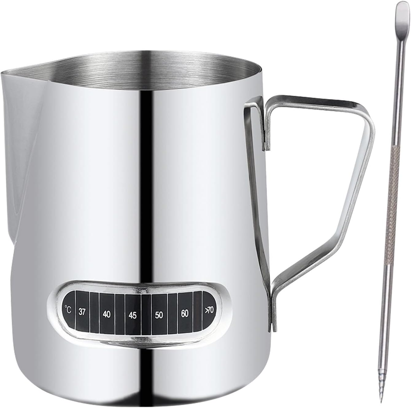 600Ml Milk Frother Jug,Temp Control Milk Jug Temperature Control Jug with Latte Art Pen Portable (Silver) image number 2